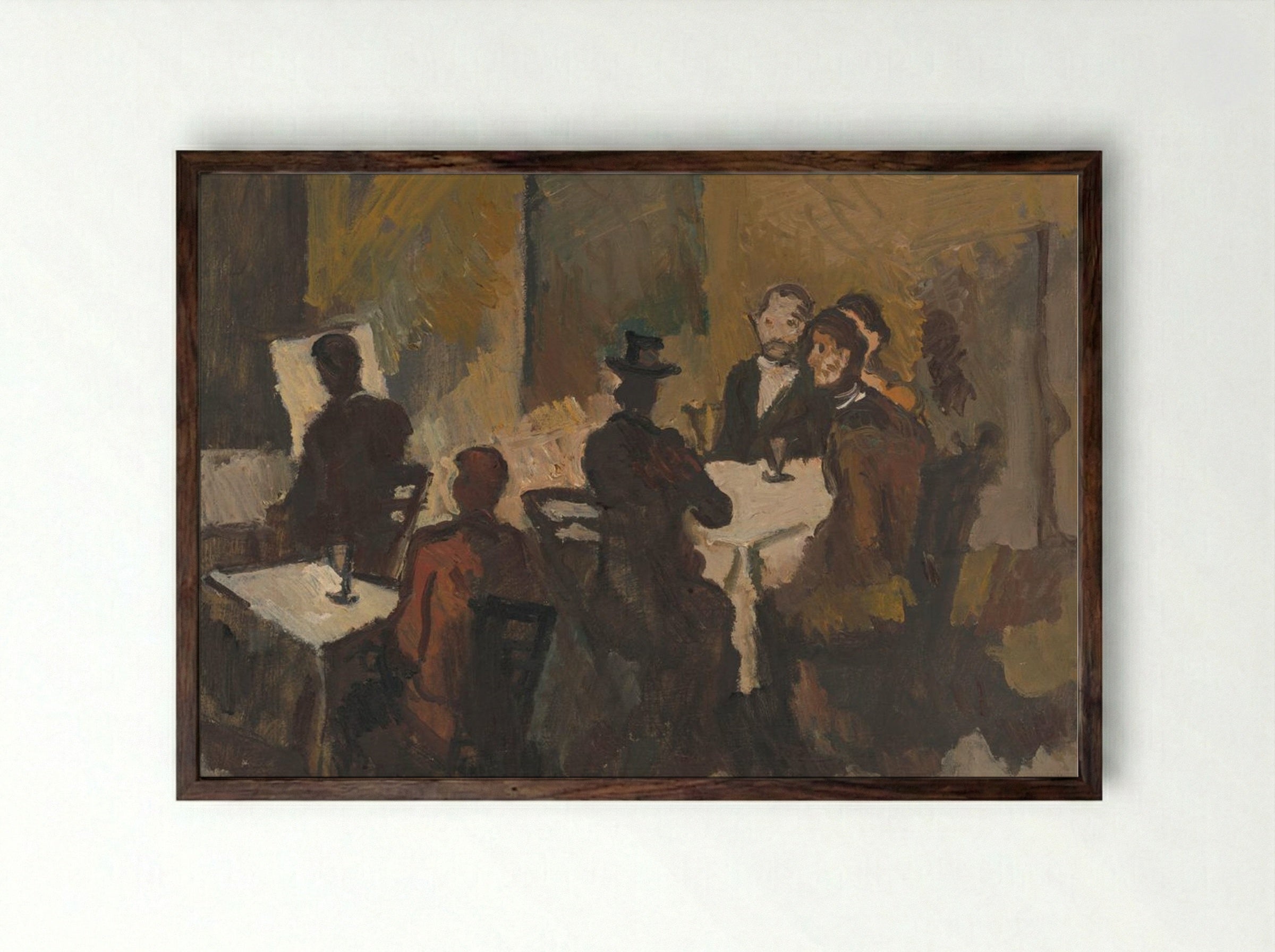 Company in a Coffee Shop - Cyprián Majerník - Framed Print Dark Wood