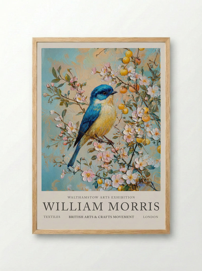 Blue Tit Beauty - William Morris - Framed Print Wood