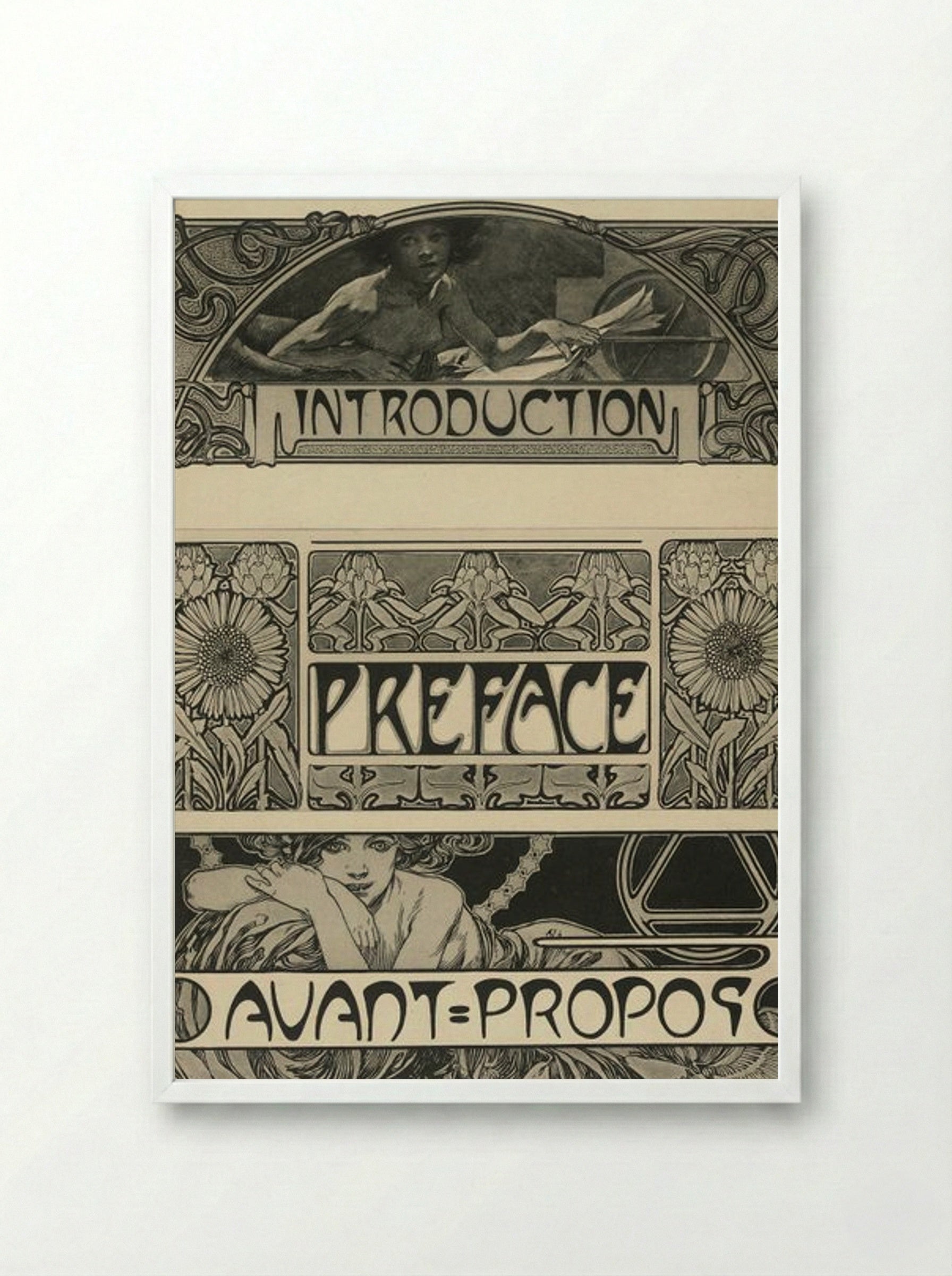 Page Design with Female Figures and Floral Motifs - Alphonse Mucha - Framed Print White