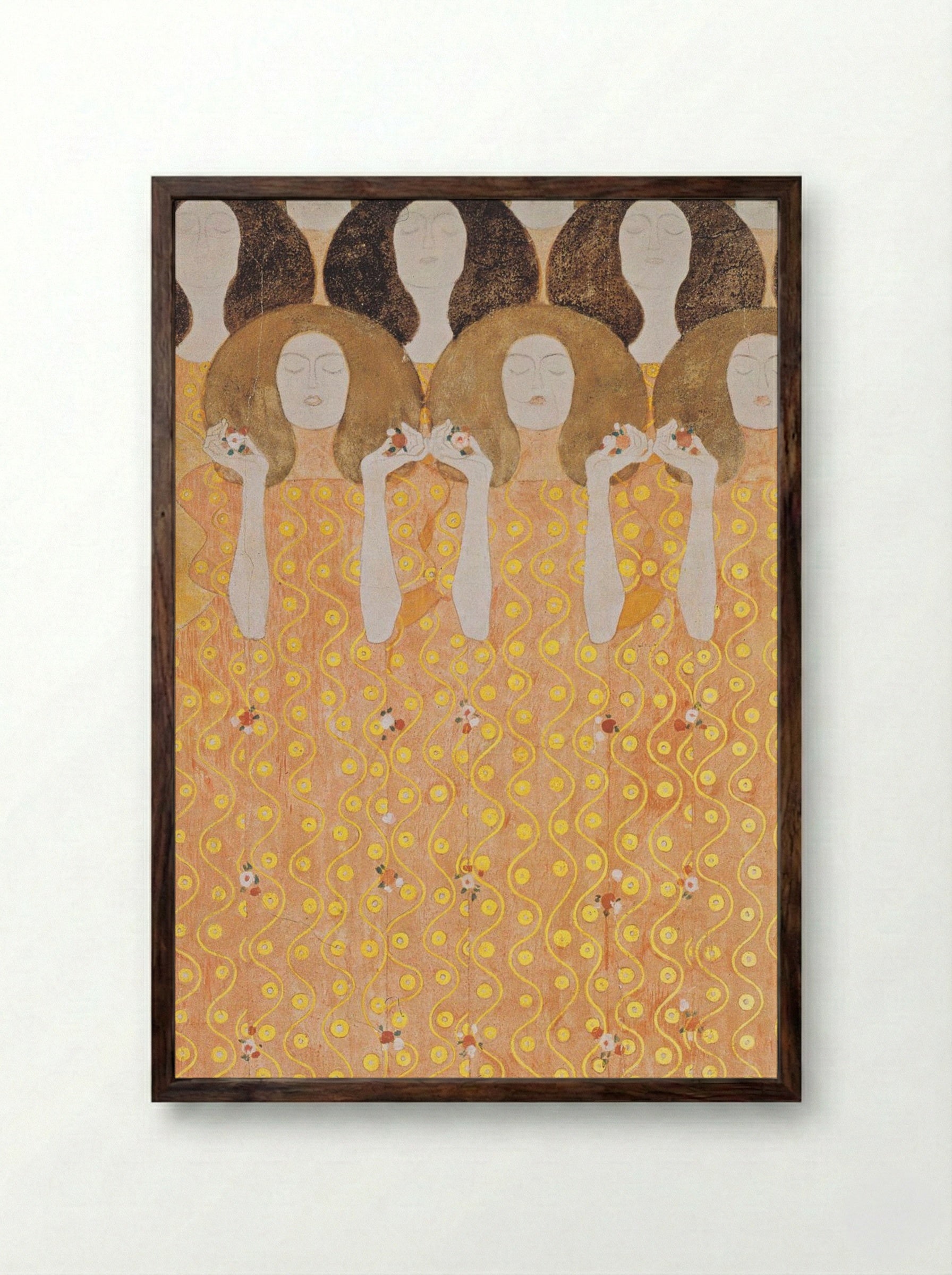 Detail from Beethoven Frieze: The Yearning for Happiness of Mankind - Gustav Klimt - Framed Print Dark Wood