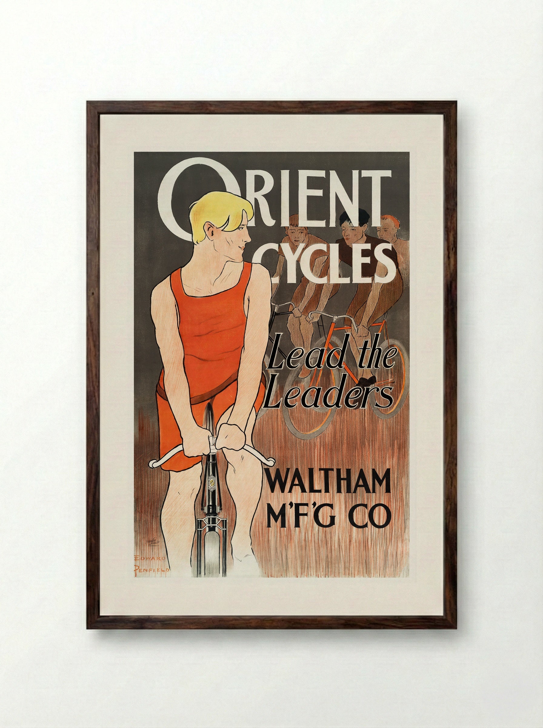 Orient Cycles: Lead the Leaders - Edward Penfield - Framed Print Dark Wood