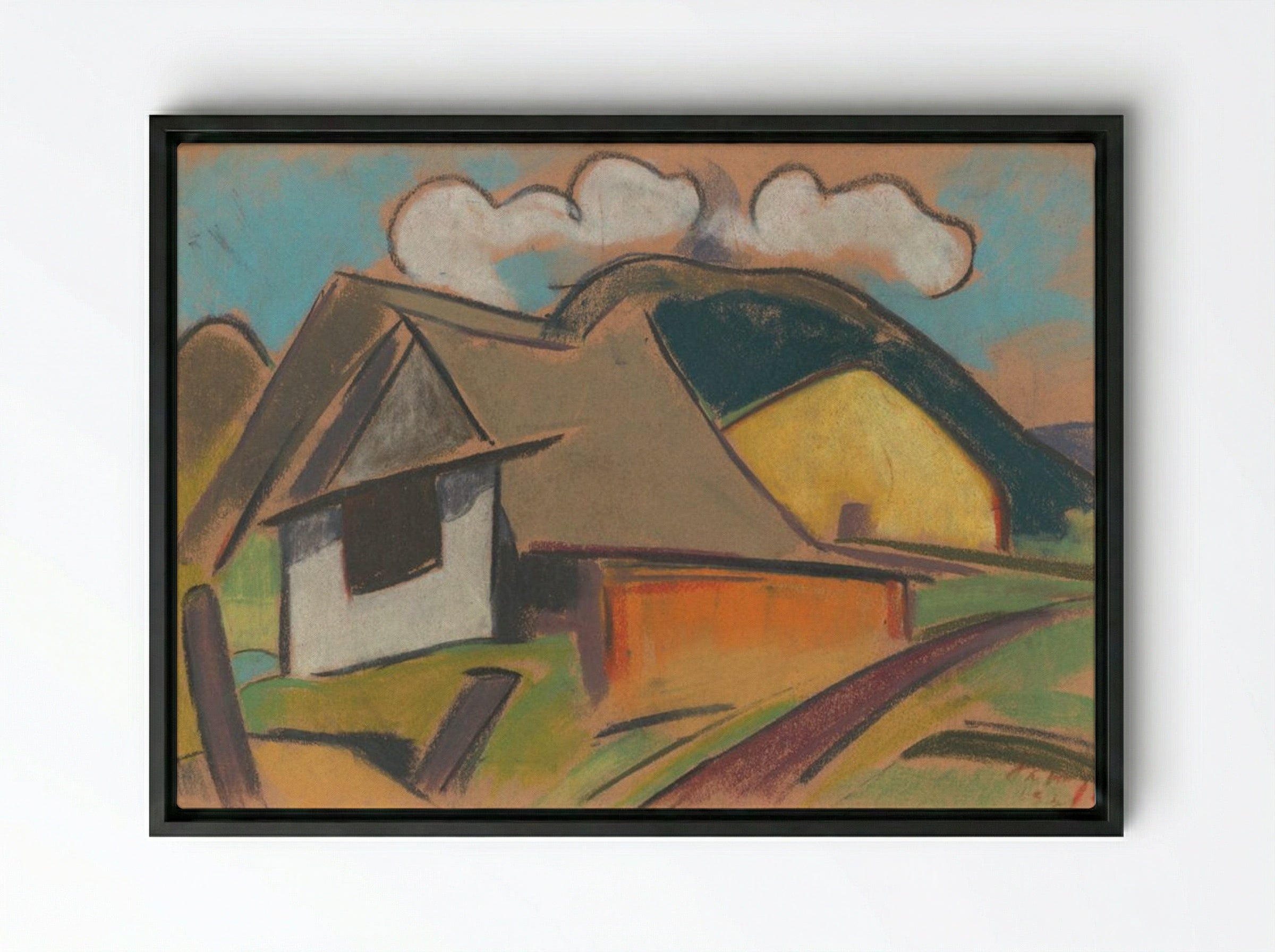 Cottages in the Mountains - Zolo Palugyay - Framed Canvas Black