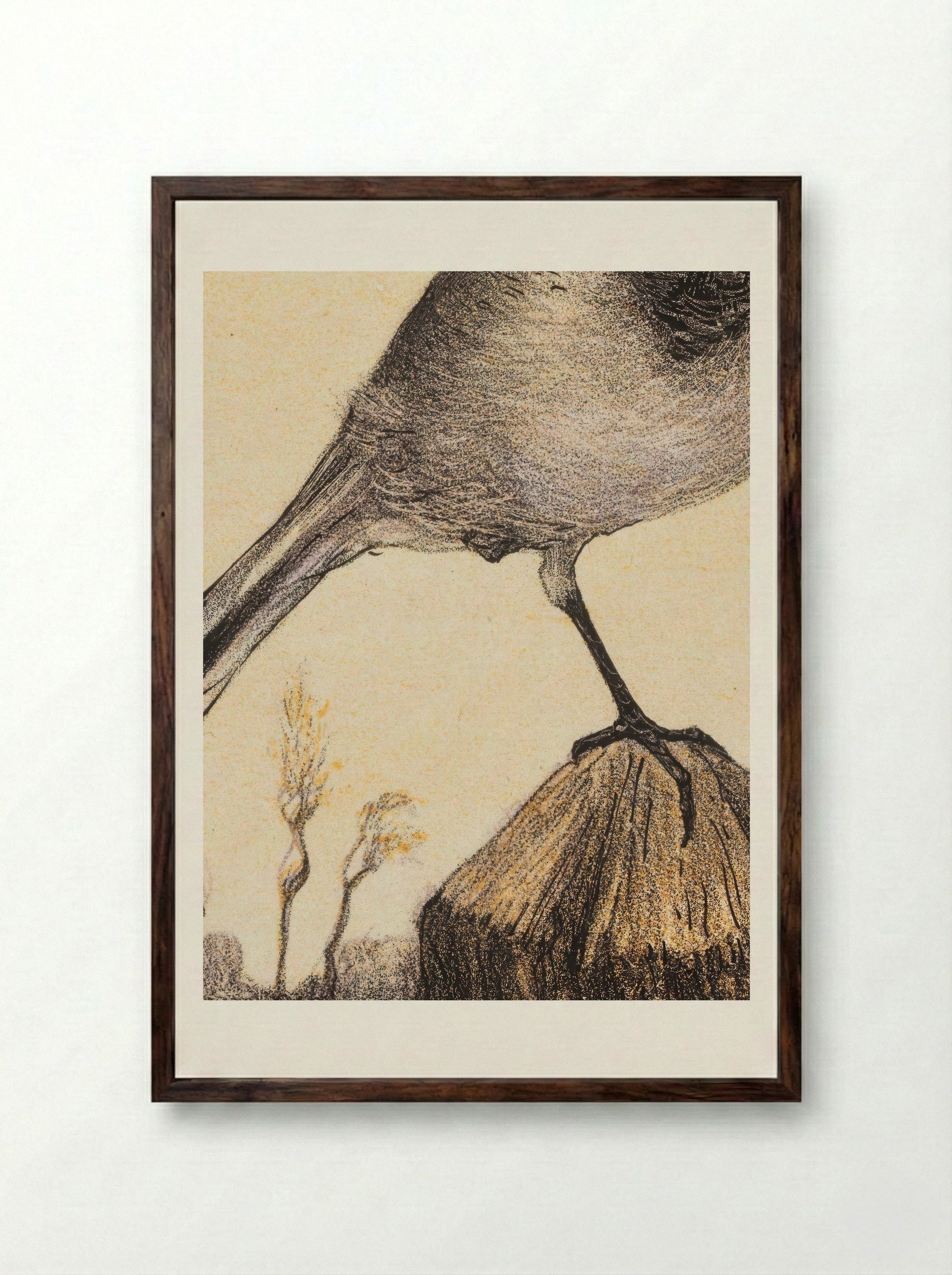Kwikstaart op paal (Wagtail on a Post) - Theo van Hoytema - Framed Print Dark Wood