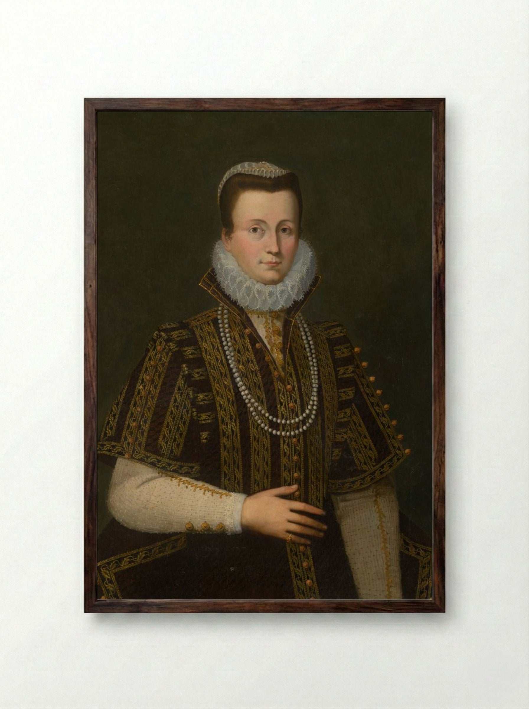 Portrait of a Lady with White Ruff - Fine Art Print - Framed Print Dark Wood