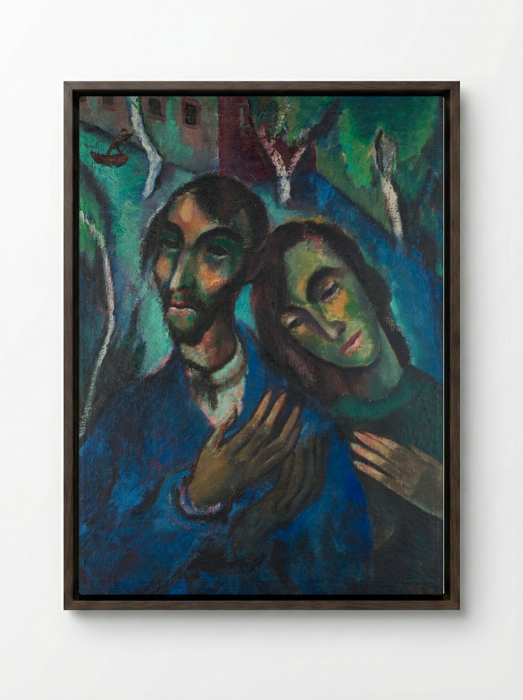 The Lovers - Marc Chagall - Framed Canvas Dark Wood