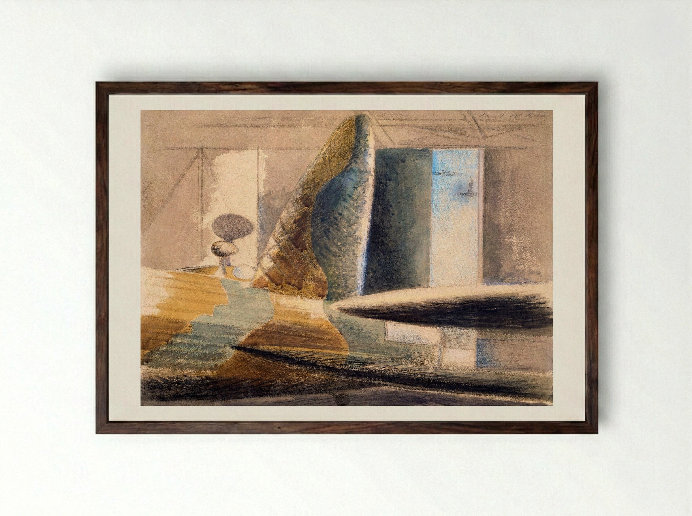 Bomber Lair: Egg and Fin - Paul Nash - Framed Print Dark Wood