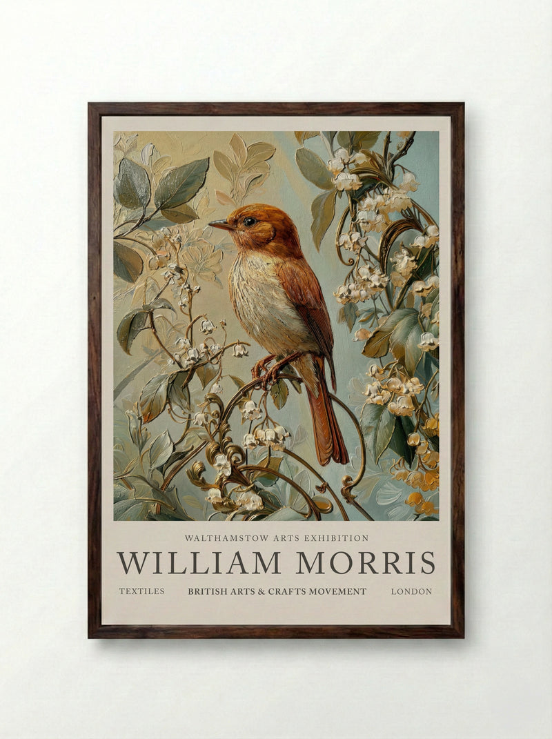 Nightingale Melody - William Morris - Framed Print Dark Wood