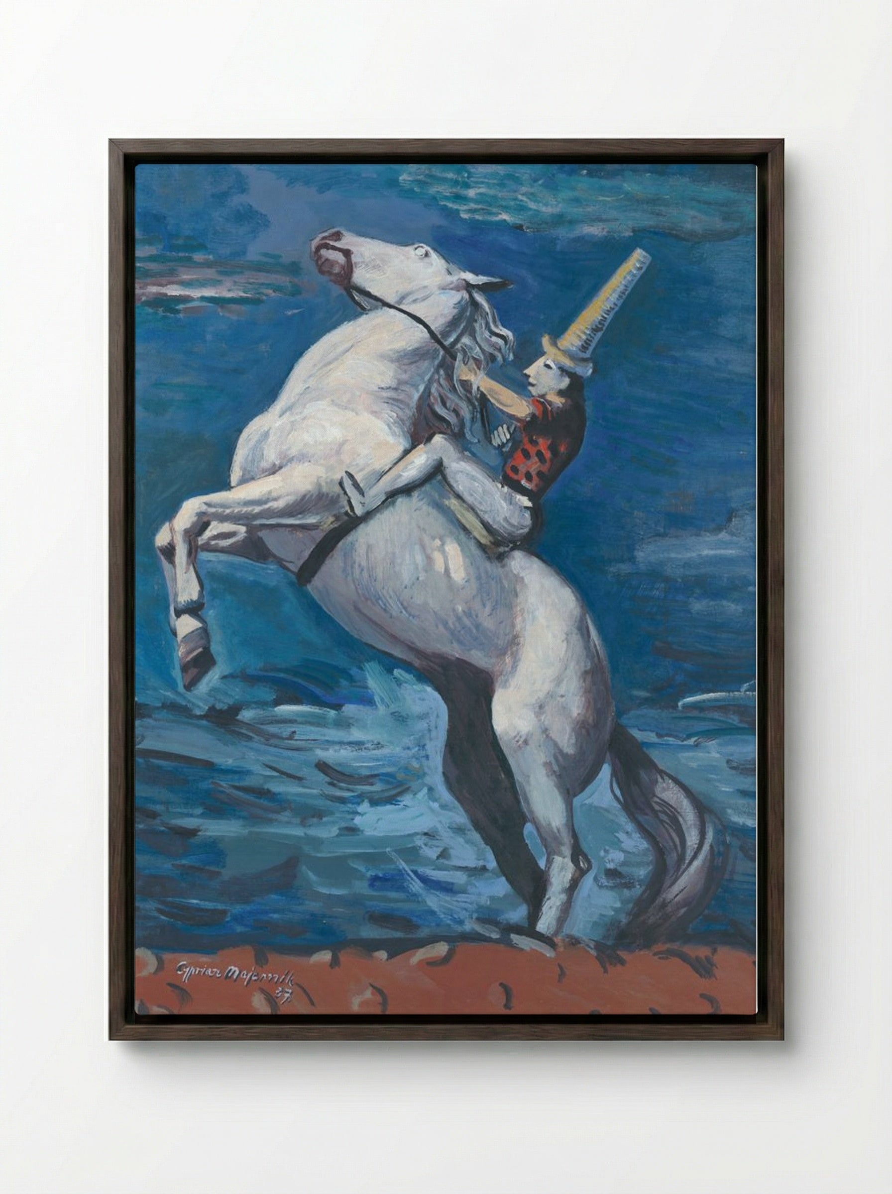 Rider by the Seashore - Cyprián Majerník - Framed Canvas Dark Wood