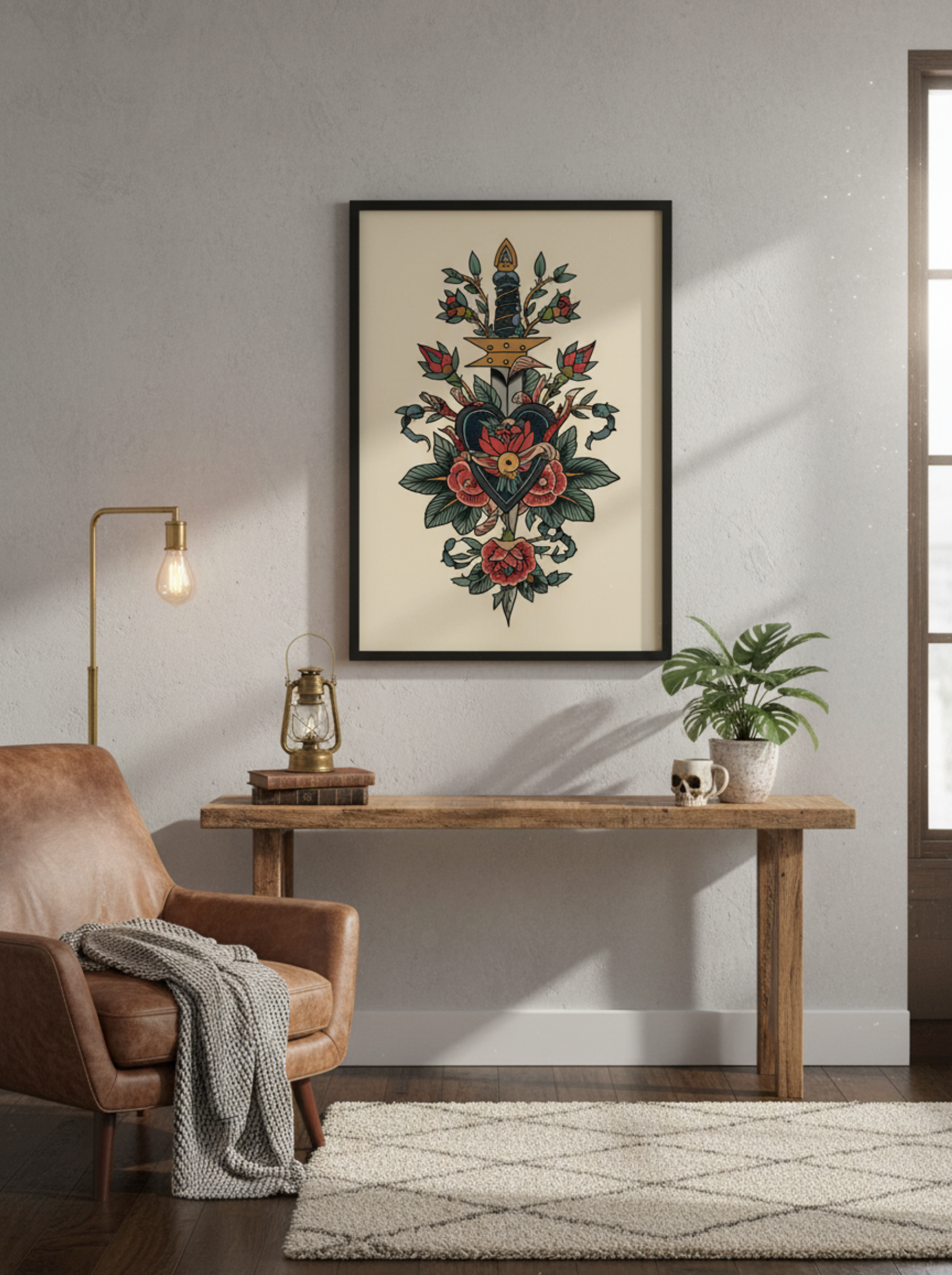 Sacred Heart and Dagger - Neo Traditional Tattoo Print - Lifestyle