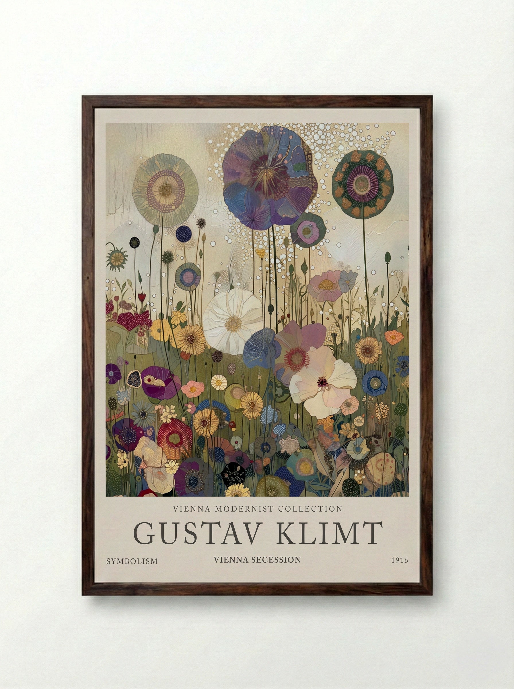Golden Meadow Bloom – Gustav Klimt - Framed Print Dark Wood