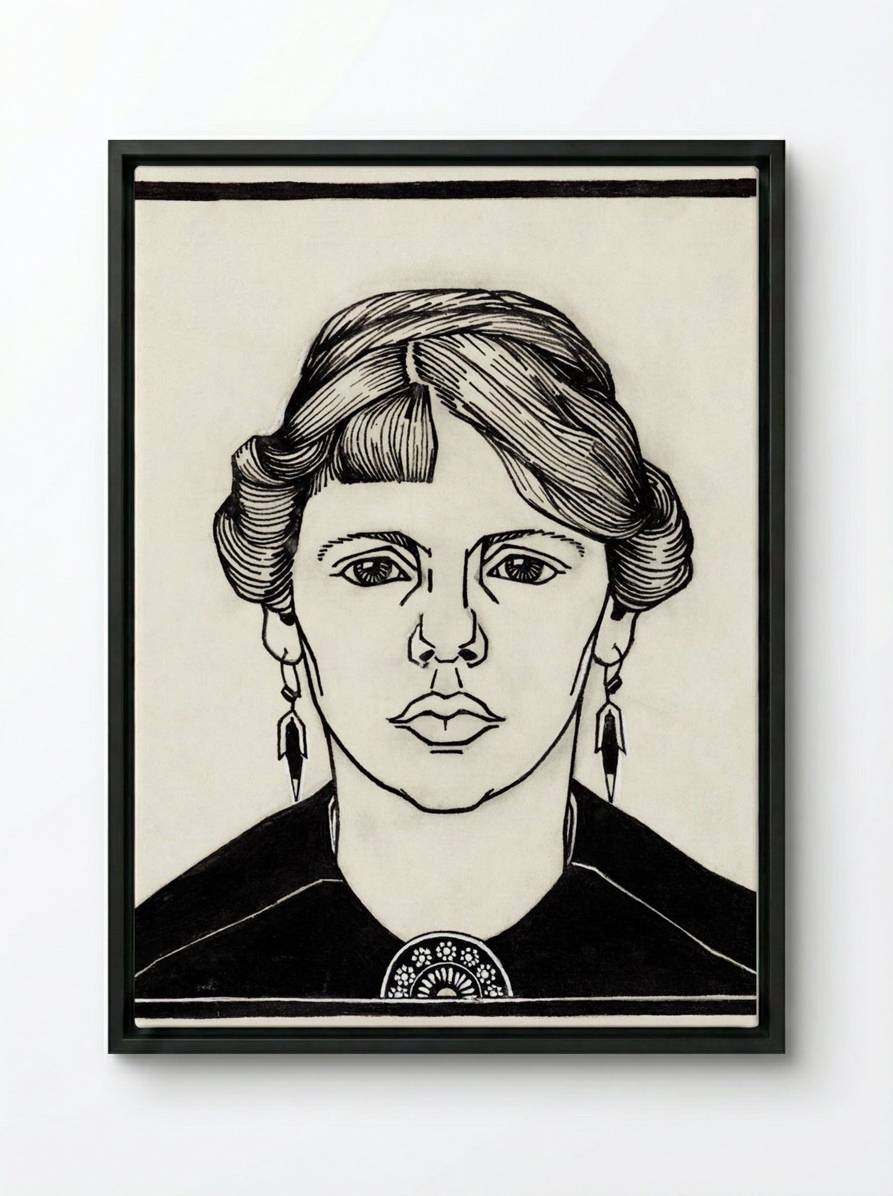 Portrait of a Woman - Julie de Graag - Framed Canvas Black