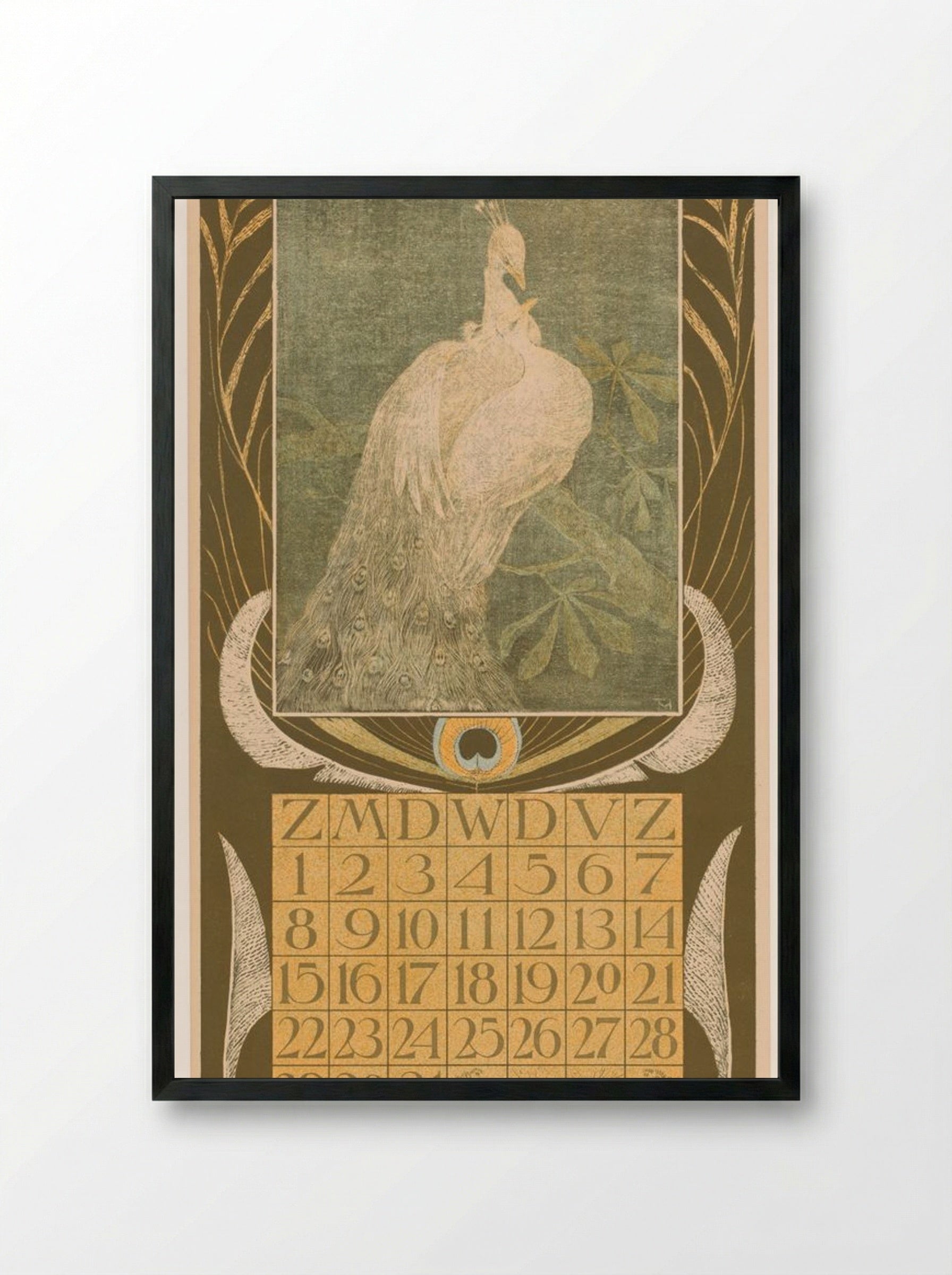 Kalenderblad Mei met Twee Pauwen - Theo van Hoytema - Framed Print Black