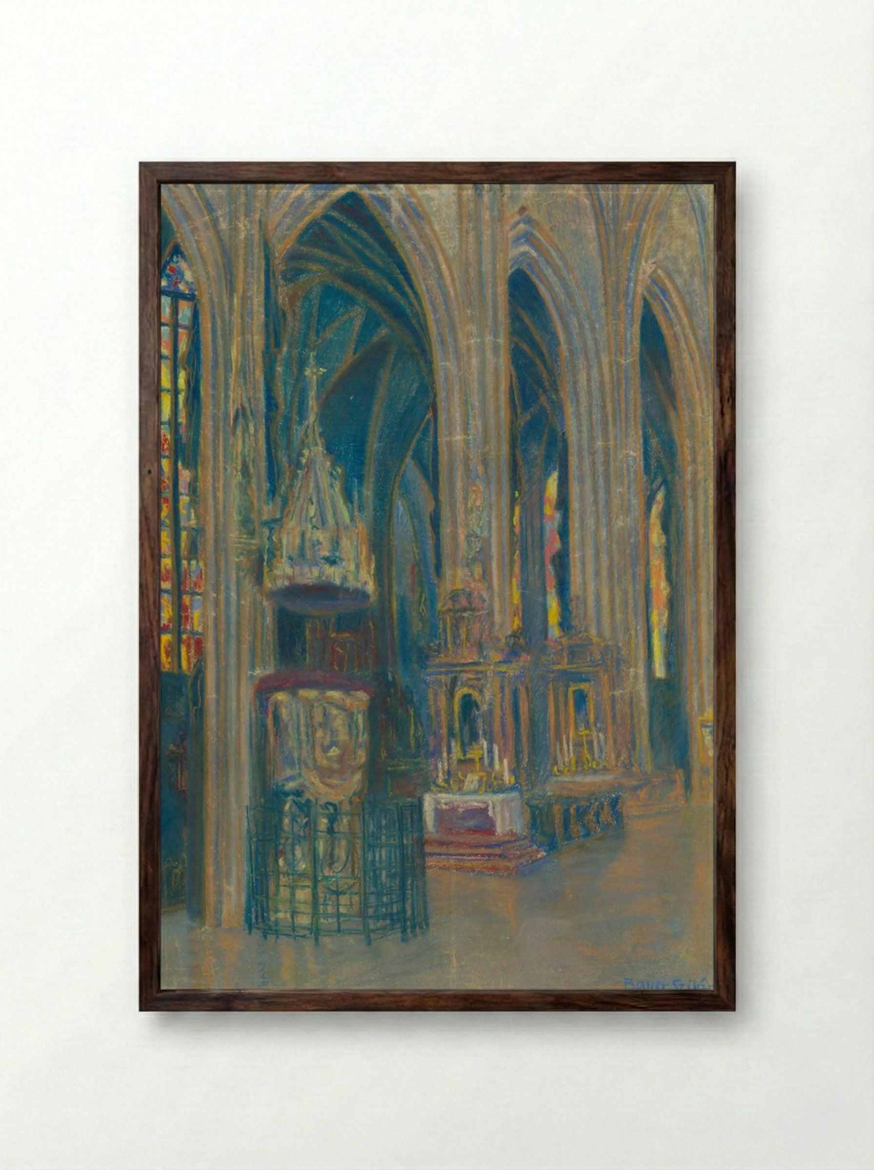 The Interior of the Košice Cathedral - Konstantin Bauer - Framed Print Dark Wood