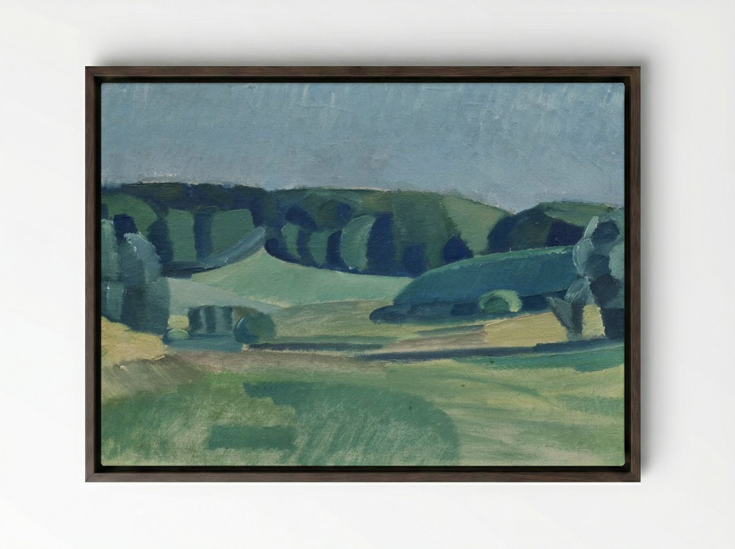 Landscape with Green Fields - Harald Giersing - Framed Canvas Dark Wood