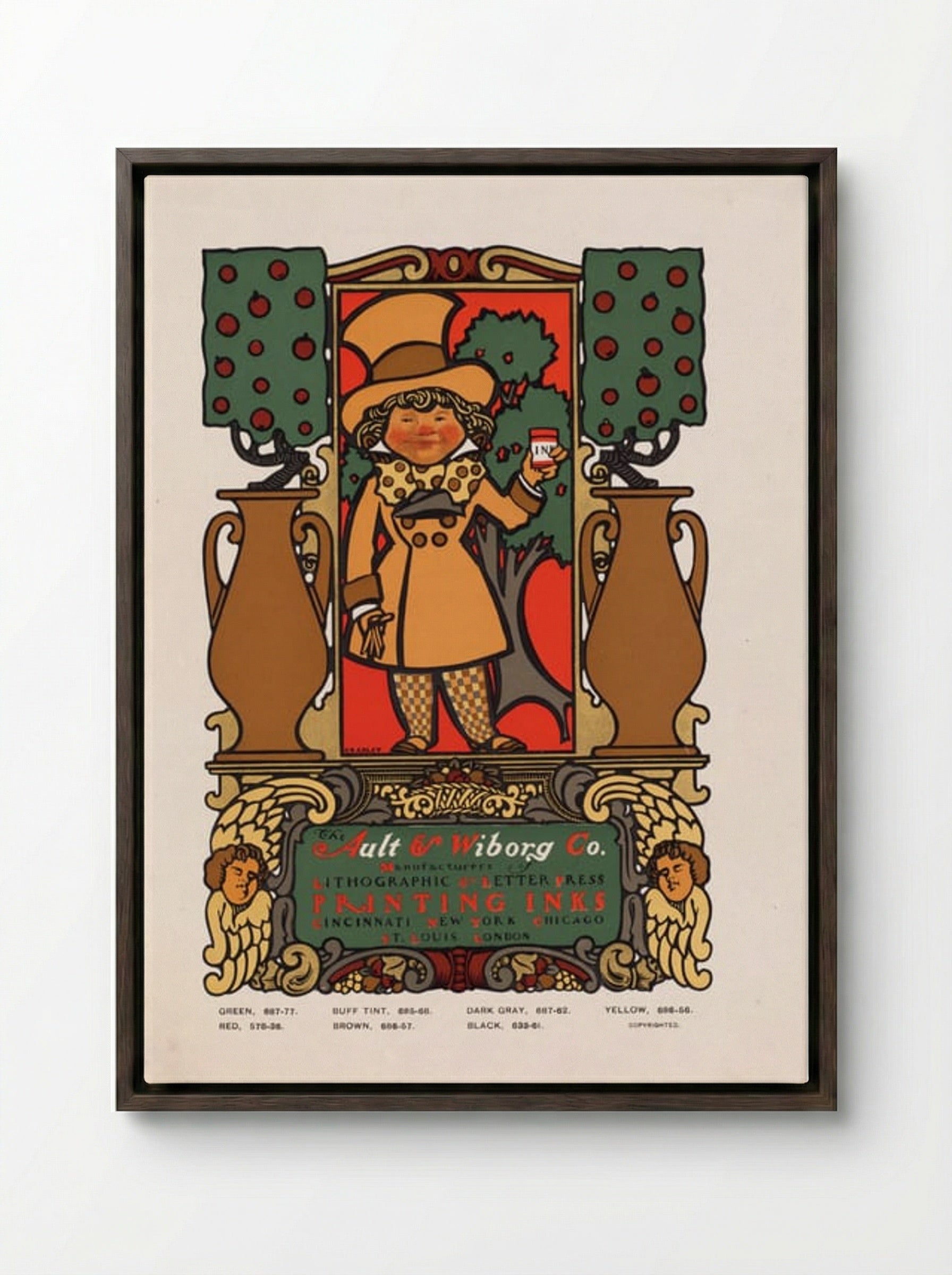 The Ault & Wiborg Co. (Printing Inks Advertisement) - Will H. Bradley - Framed Canvas Dark Wood