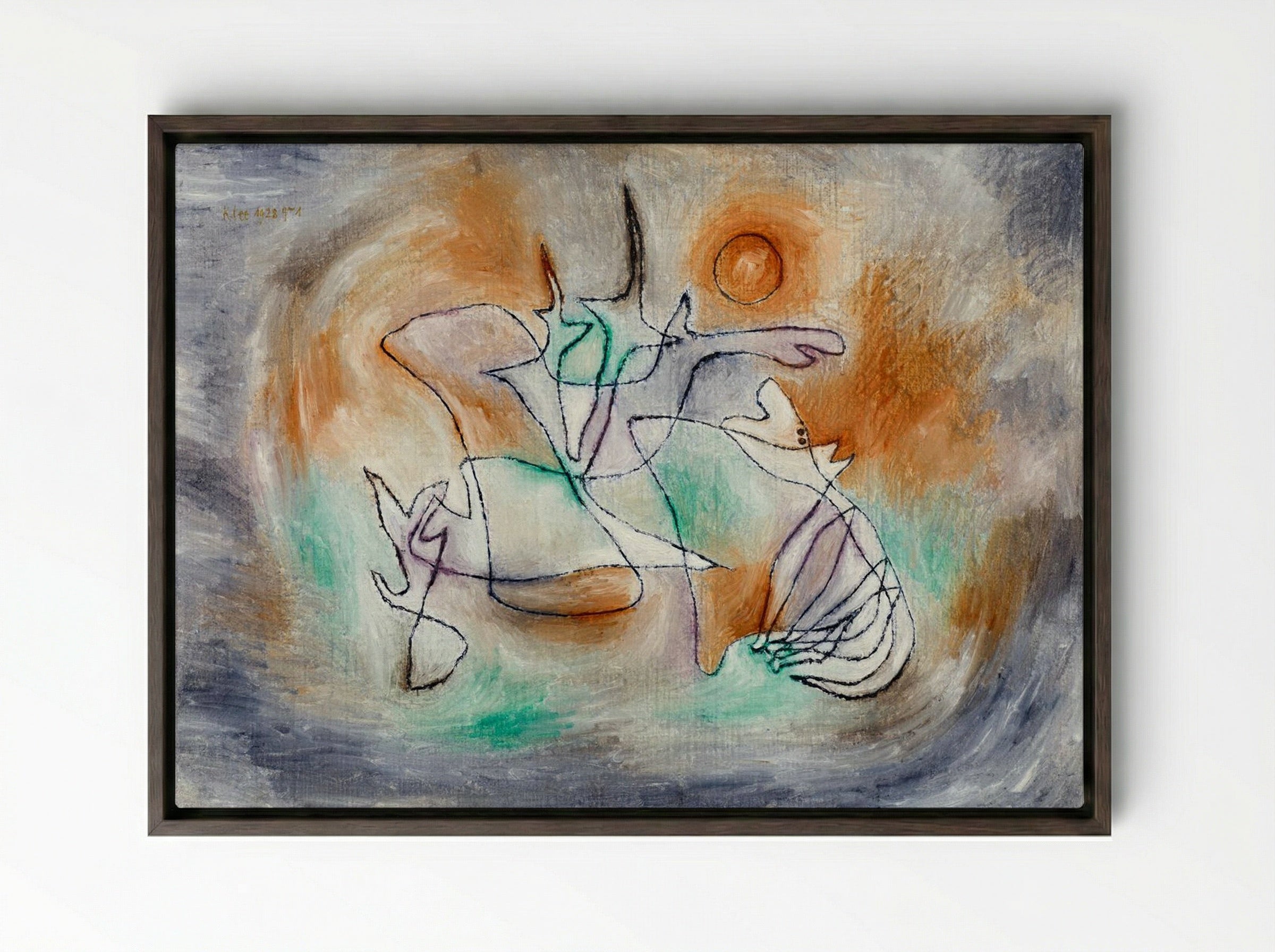 Howling Dog - Paul Klee - Framed Canvas Dark Wood