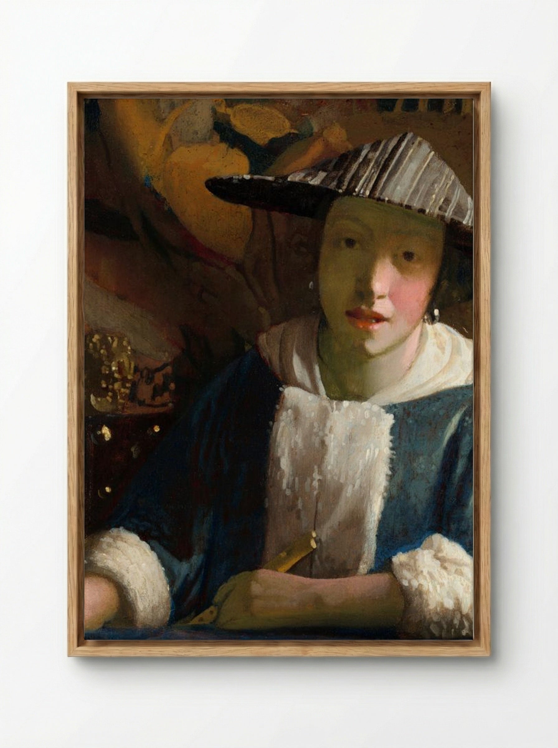 Girl with a Flute - Johannes Vermeer - Framed Canvas Wood