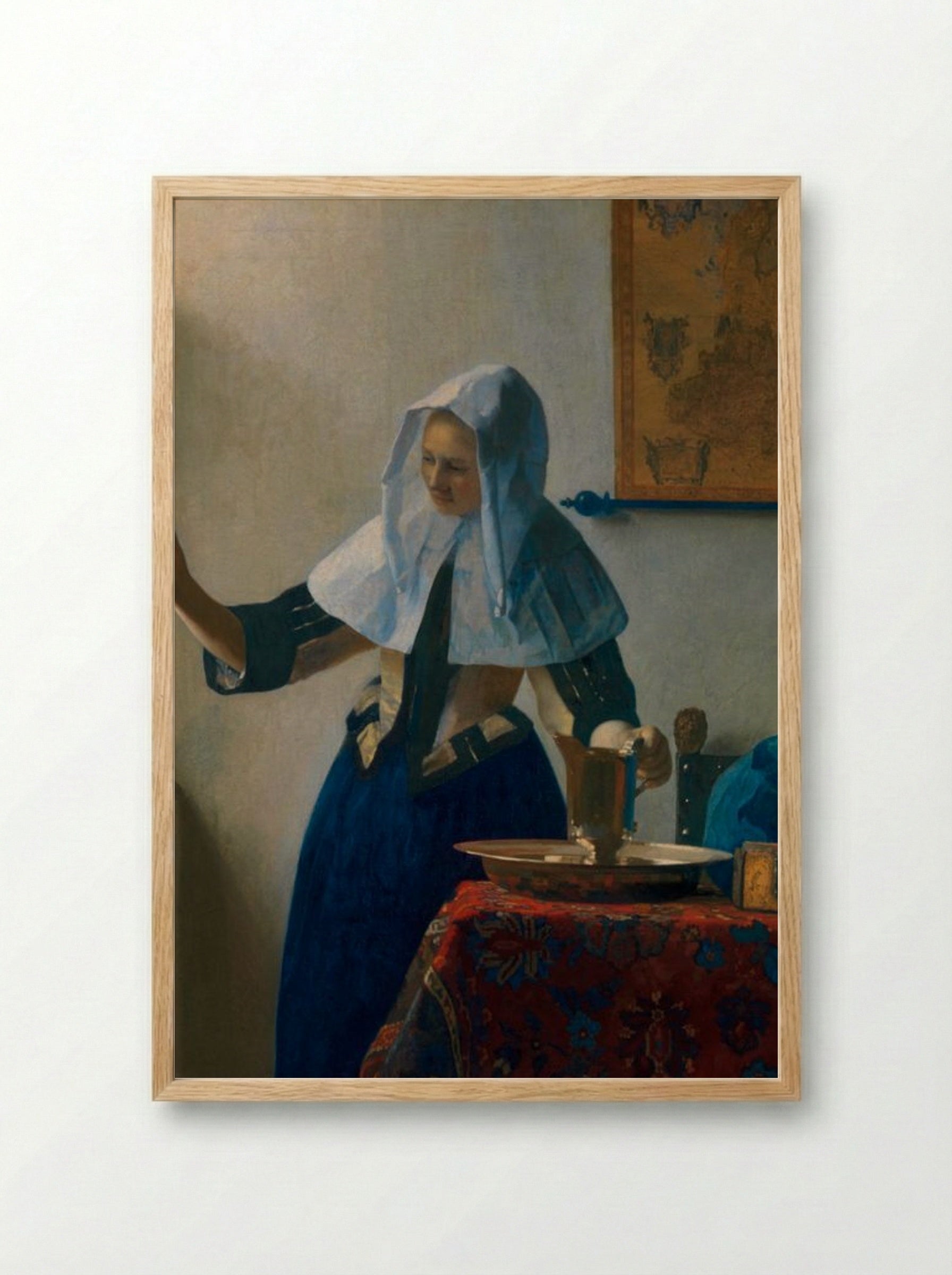 Young Woman with a Water Pitcher - Johannes Vermeer - Framed Print Wood
