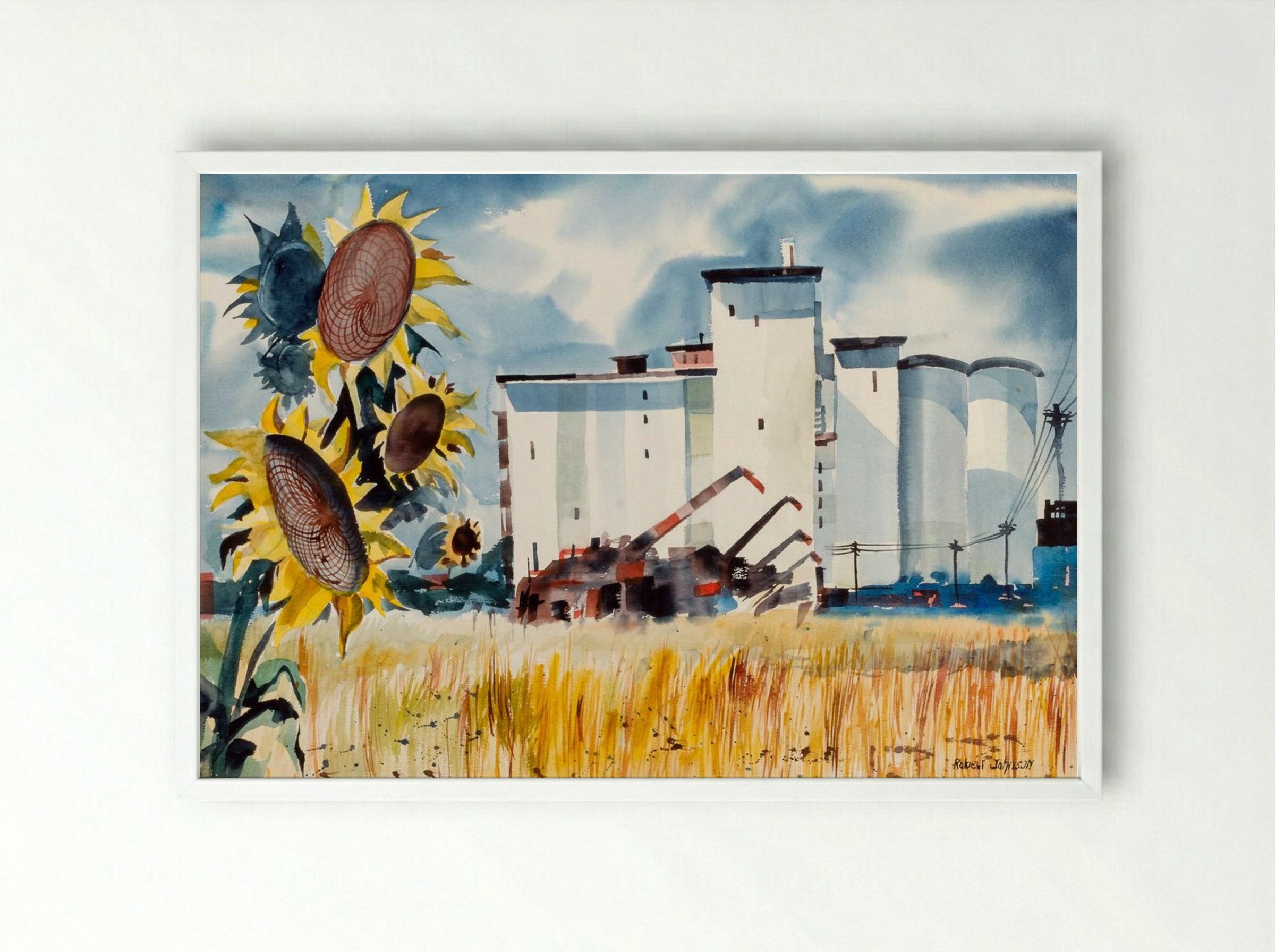Grain Elevator, Kansas - Robert Johnson - Framed Print White