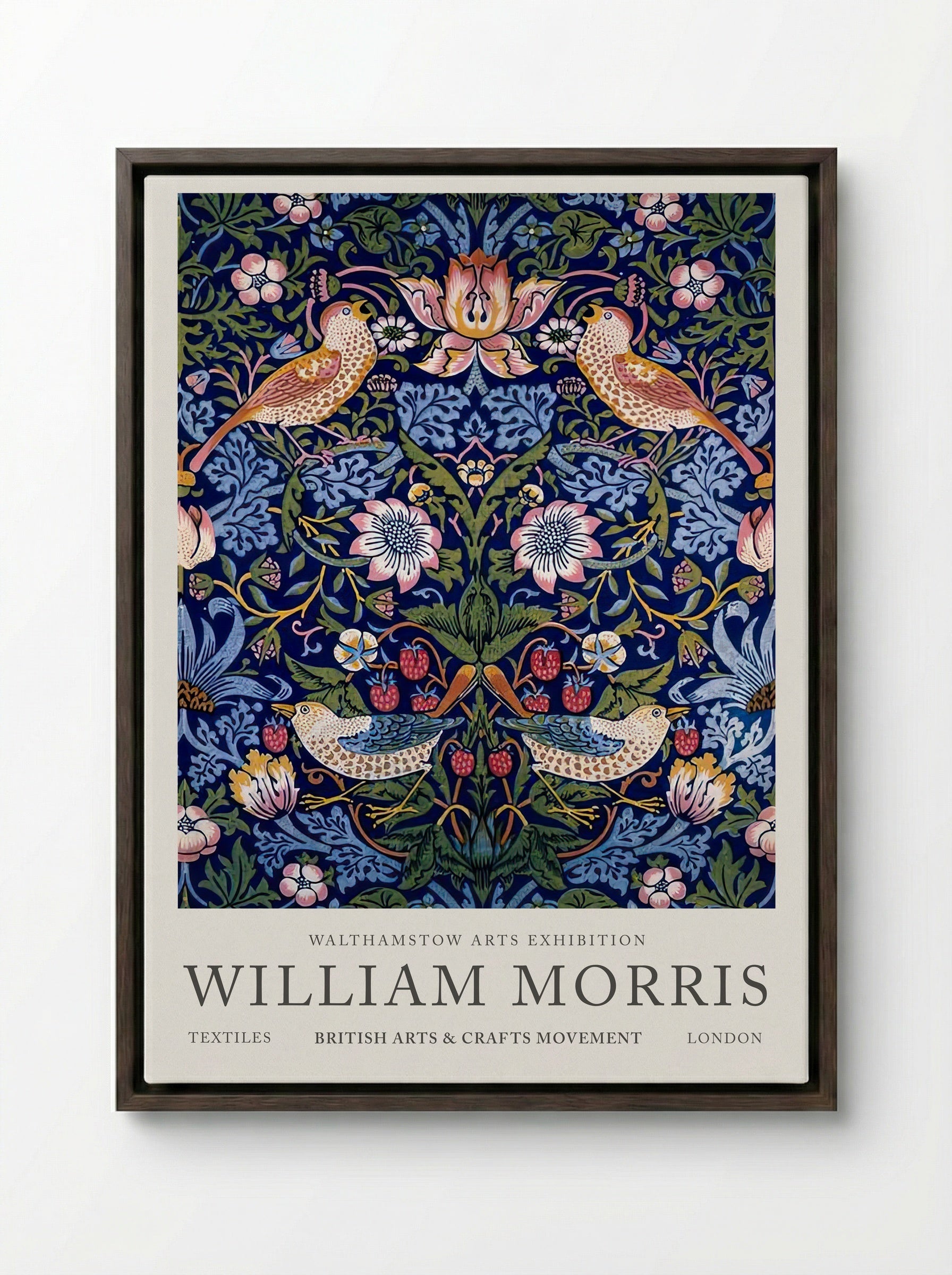Strawberry Thief - William Morris - Framed Canvas Dark Wood