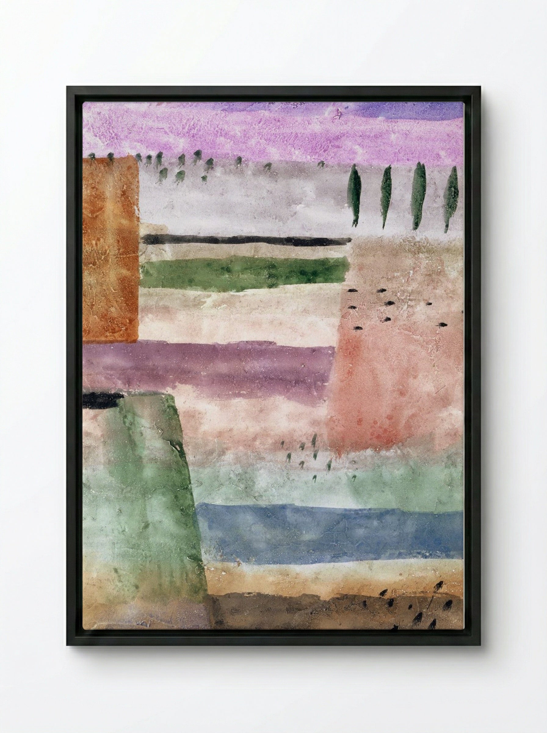 Landscape with Poplars - Paul Klee - Framed Canvas Black
