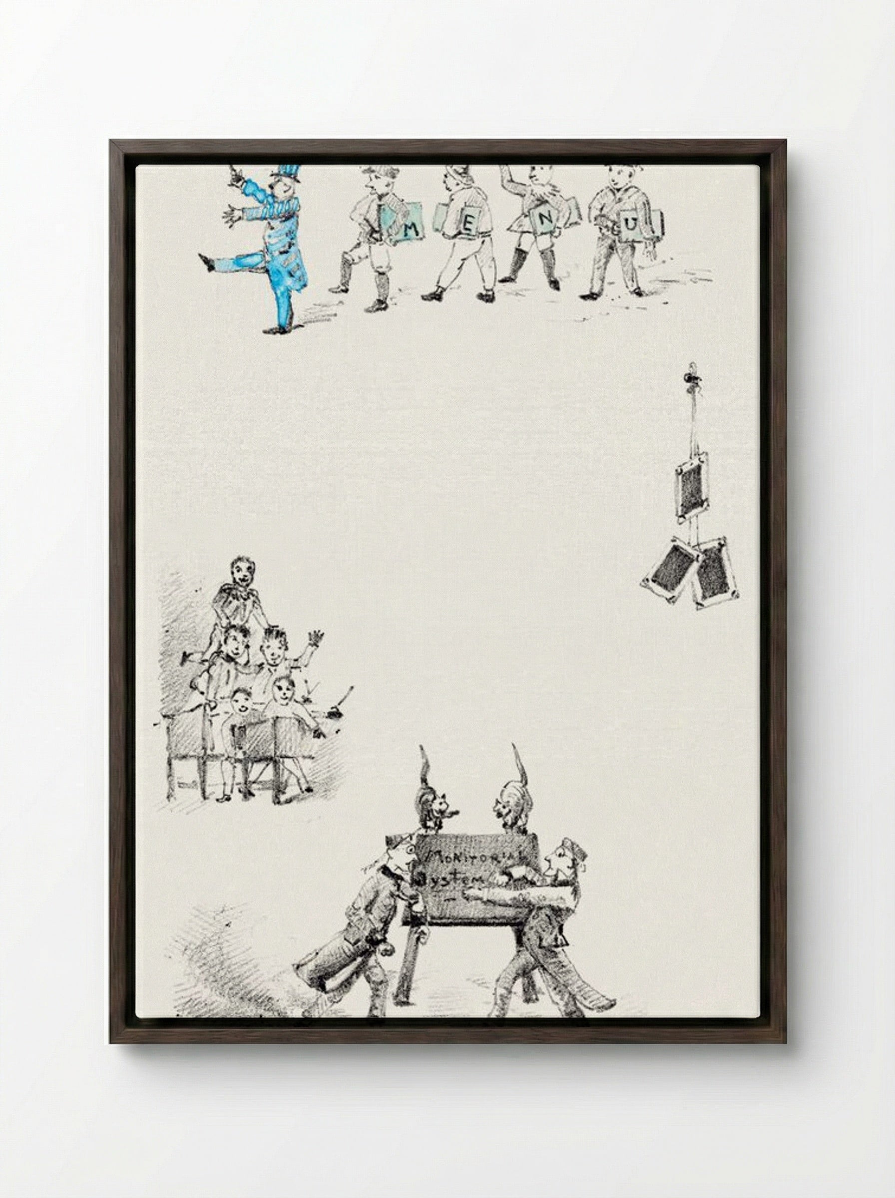 Menu Card with Teachers and Students - Theo van Hoytema - Framed Canvas Dark Wood