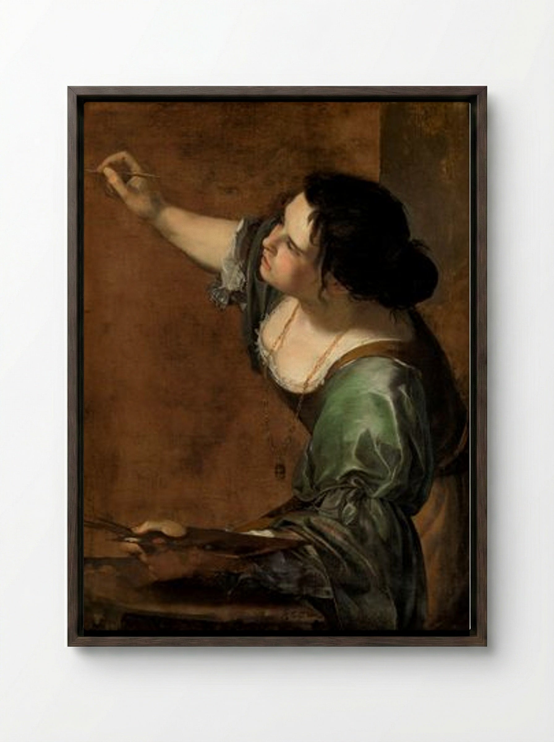 Self-Portrait as the Allegory of Painting - Artemisia Gentileschi - Framed Canvas Dark Wood