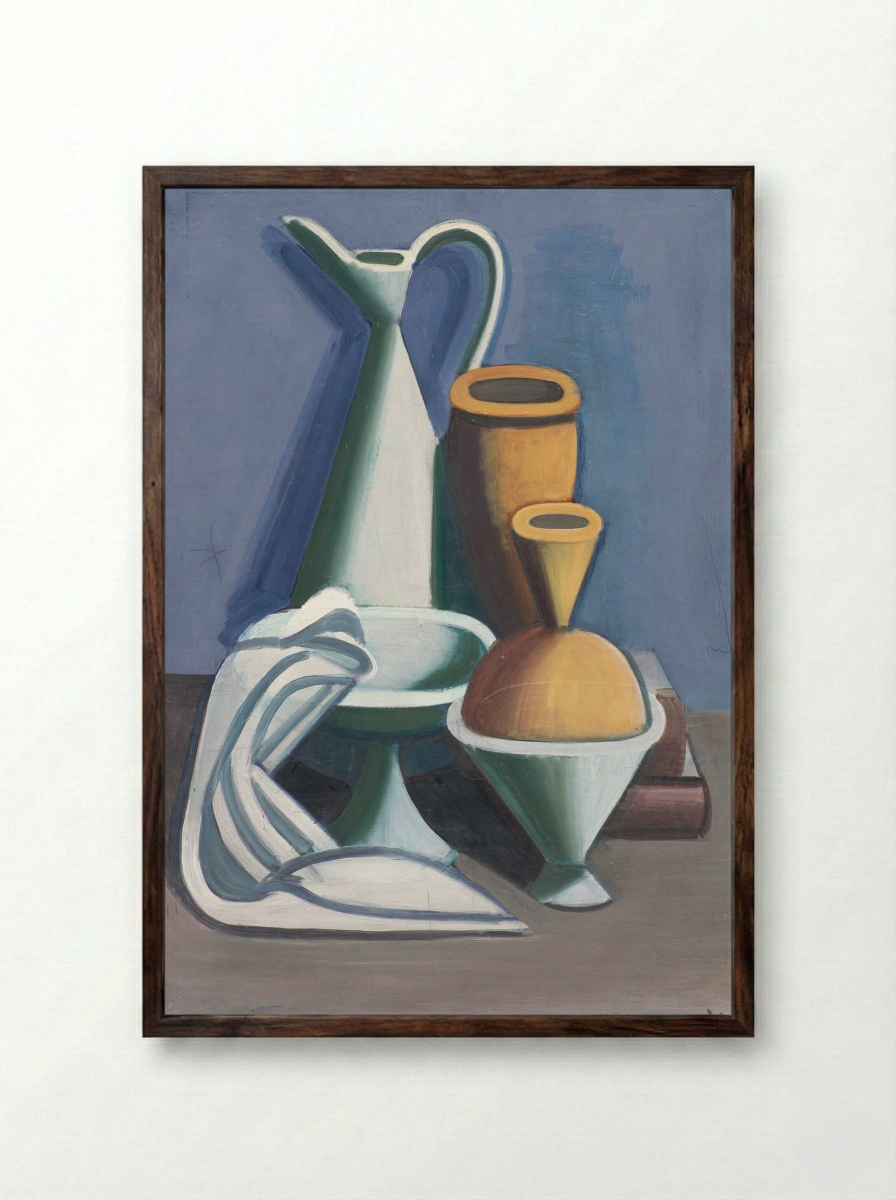Arrangement with Watering Can, Towel and Jars - Vilhelm Lundstrøm - Framed Print Dark Wood