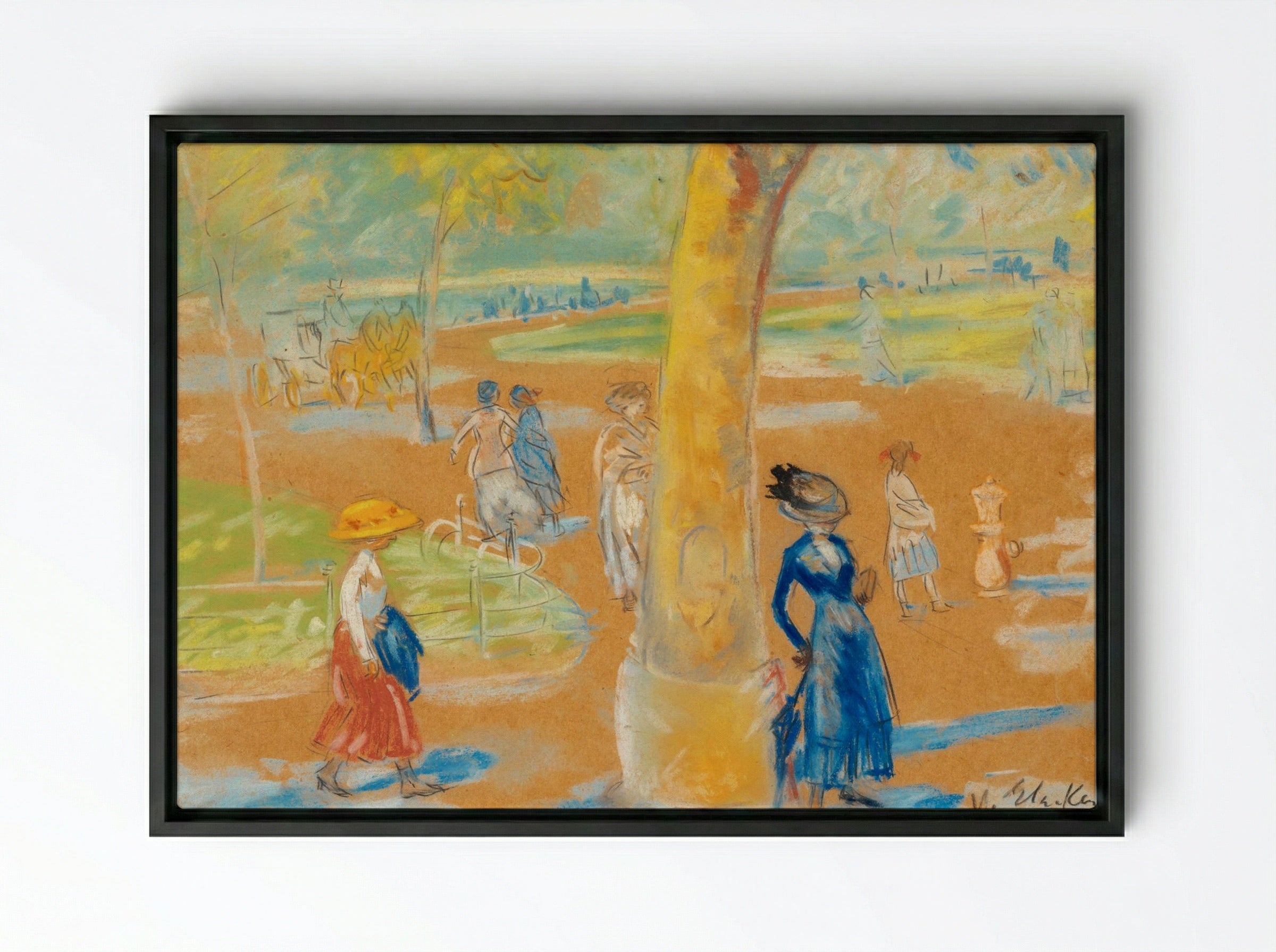 Woman with Umbrella, Washington Square - William James Glackens - Framed Canvas Black