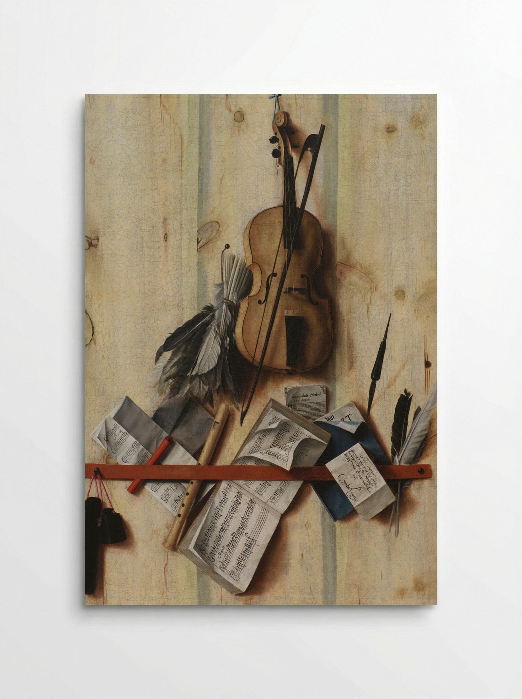 Trompe l'oeil with violin, sheet music and recorder - Cornelis Norbertus Gysbrechts - Poster