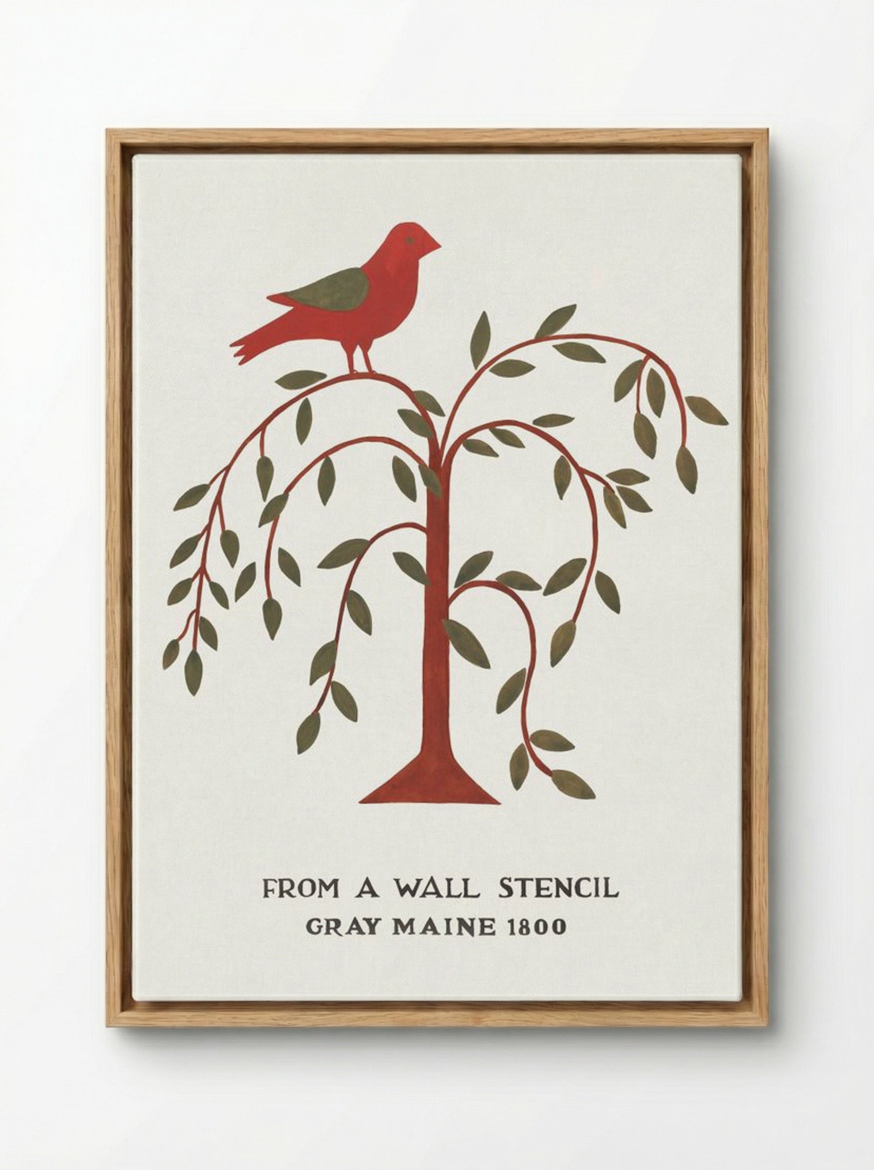 Maine Wall Stencil with Bird and Tree - Mildred E. Bent - Framed Canvas Wood