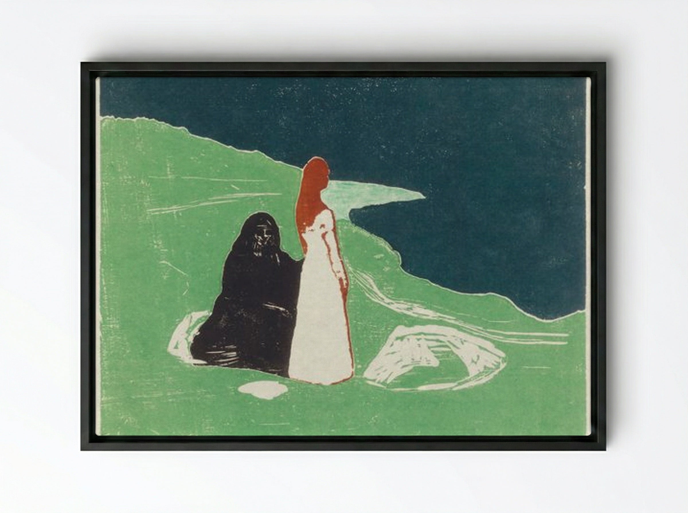 Two Women on the Shore - Edvard Munch - Framed Canvas Black