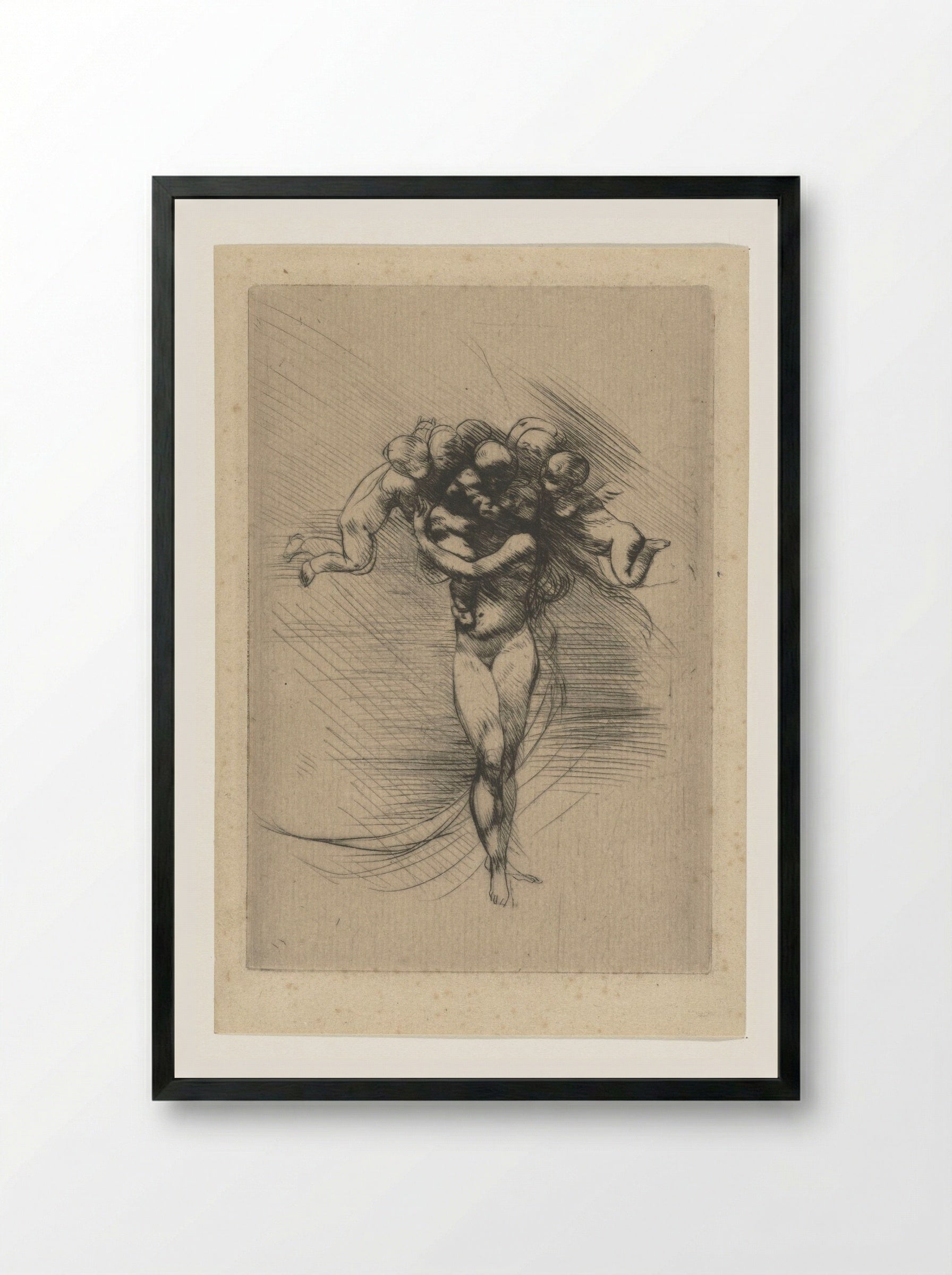 Naakte vrouw of Venus omcirkeld door putti - Auguste Rodin - Framed Print Black