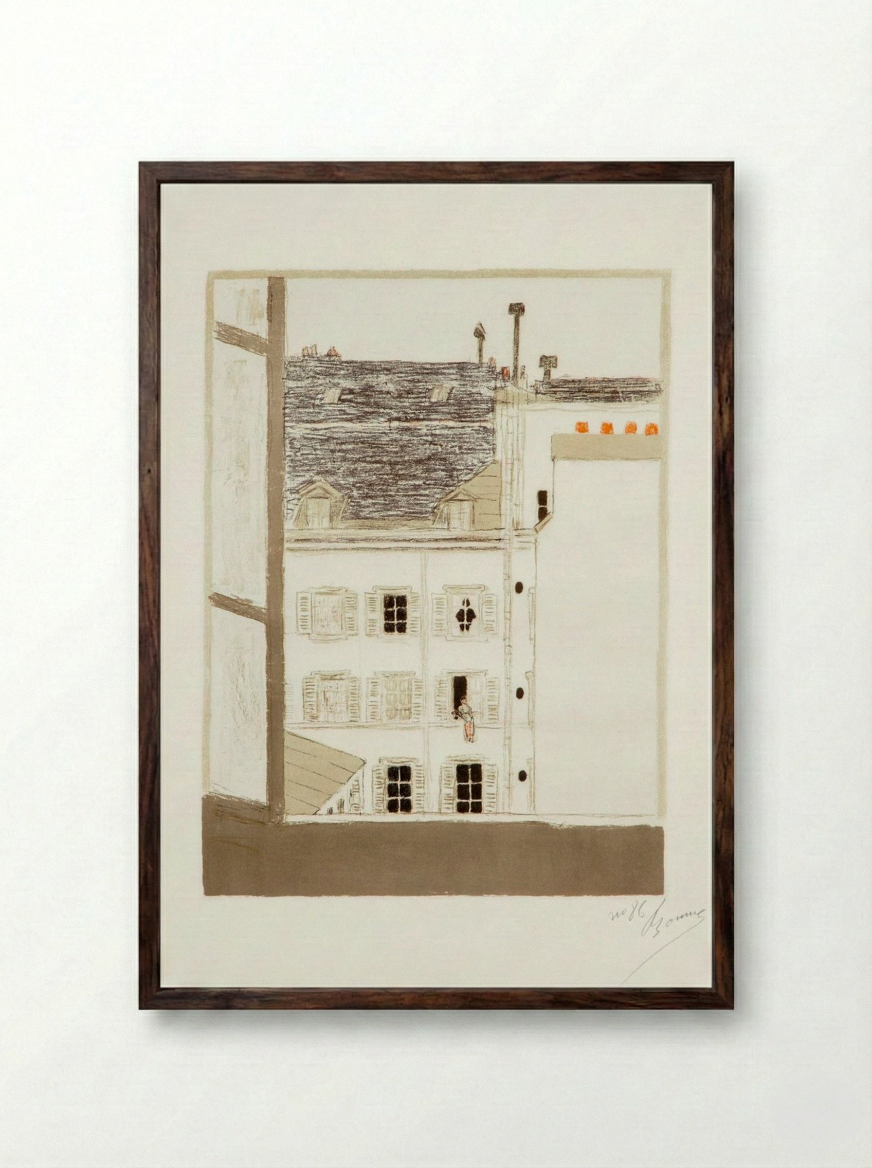 House in the Courtyard (from 'Some Aspects of Life in Paris') - Pierre Bonnard - Framed Print Dark Wood