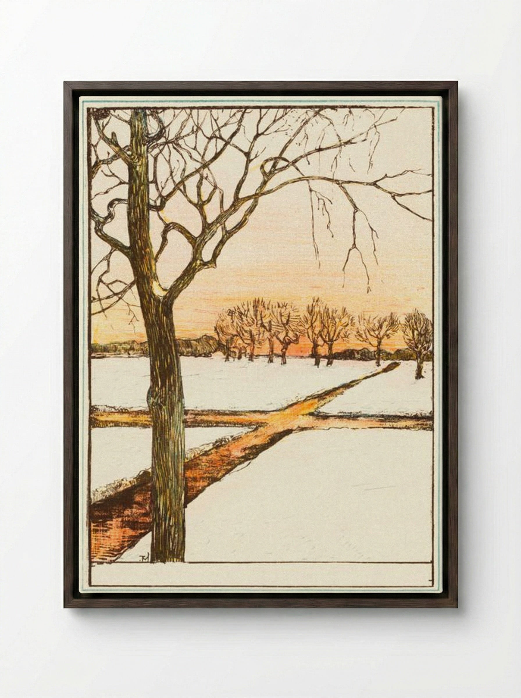 Sneeuwlandschap (Snowy Landscape) - Theo van Hoytema - Framed Canvas Dark Wood