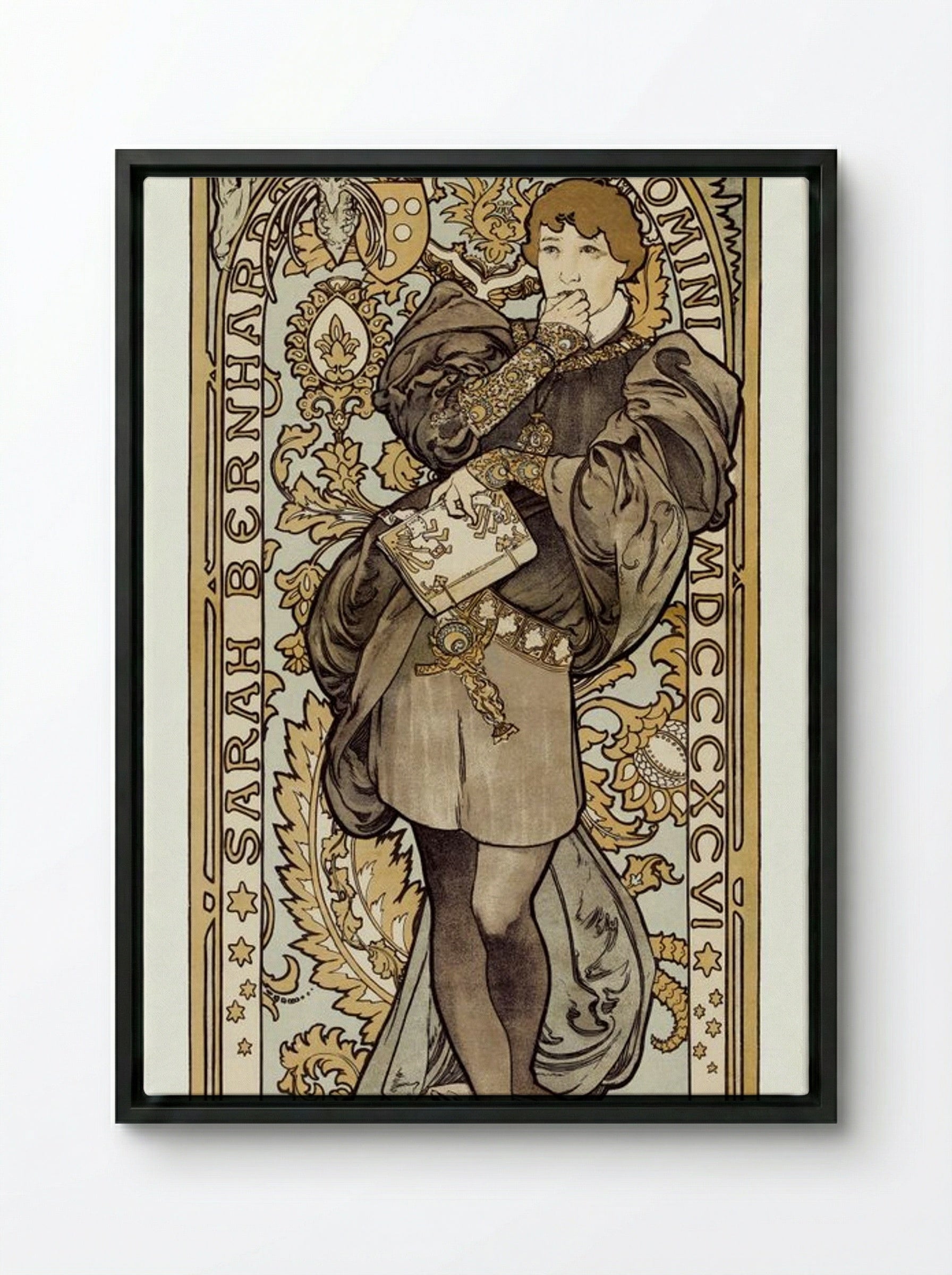 Théâtre de la Renaissance: Lorenzaccio - Alphonse Mucha - Framed Canvas Black