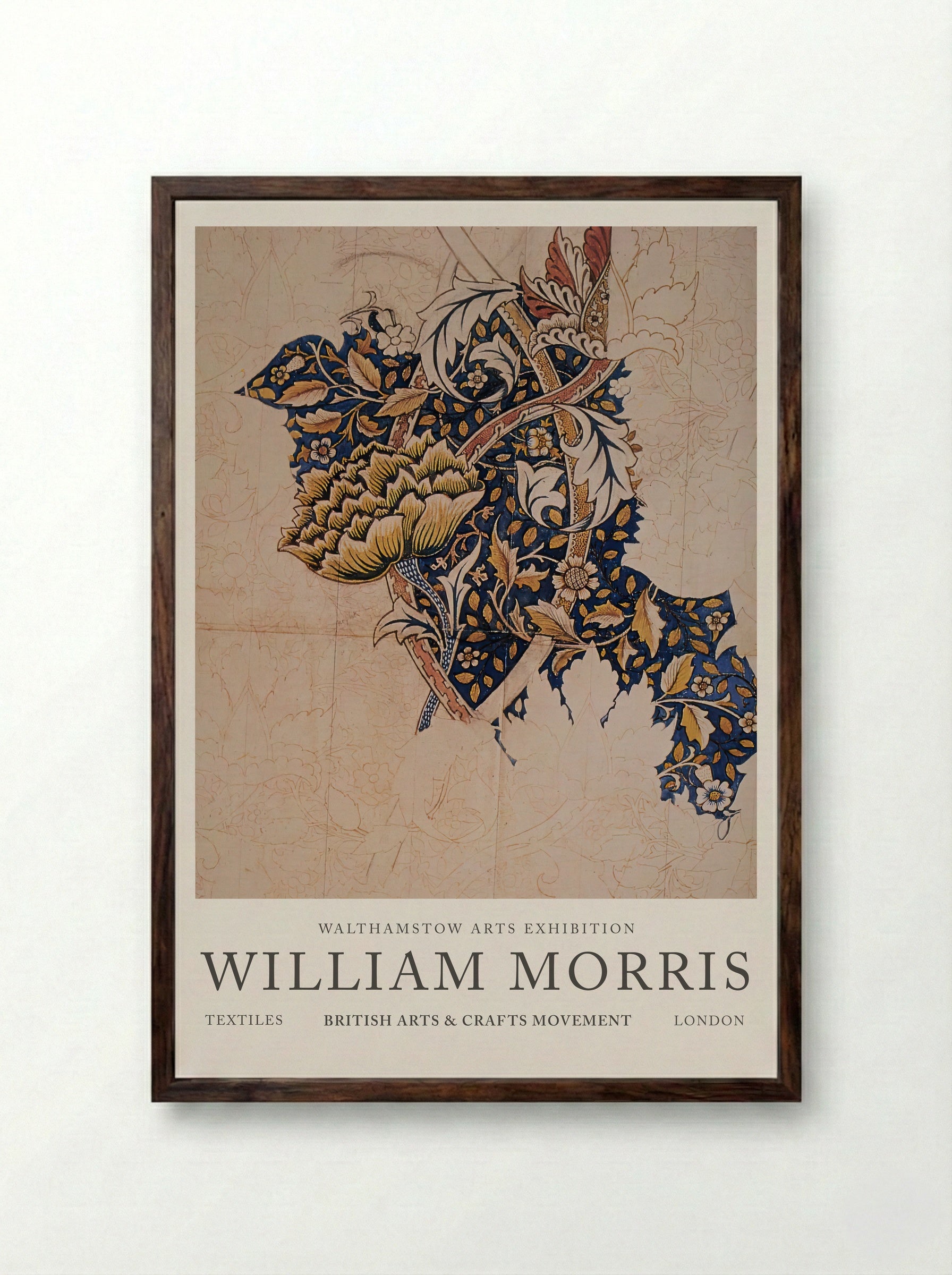 Design for Windrush printed textile - William Morris - Framed Print Dark Wood