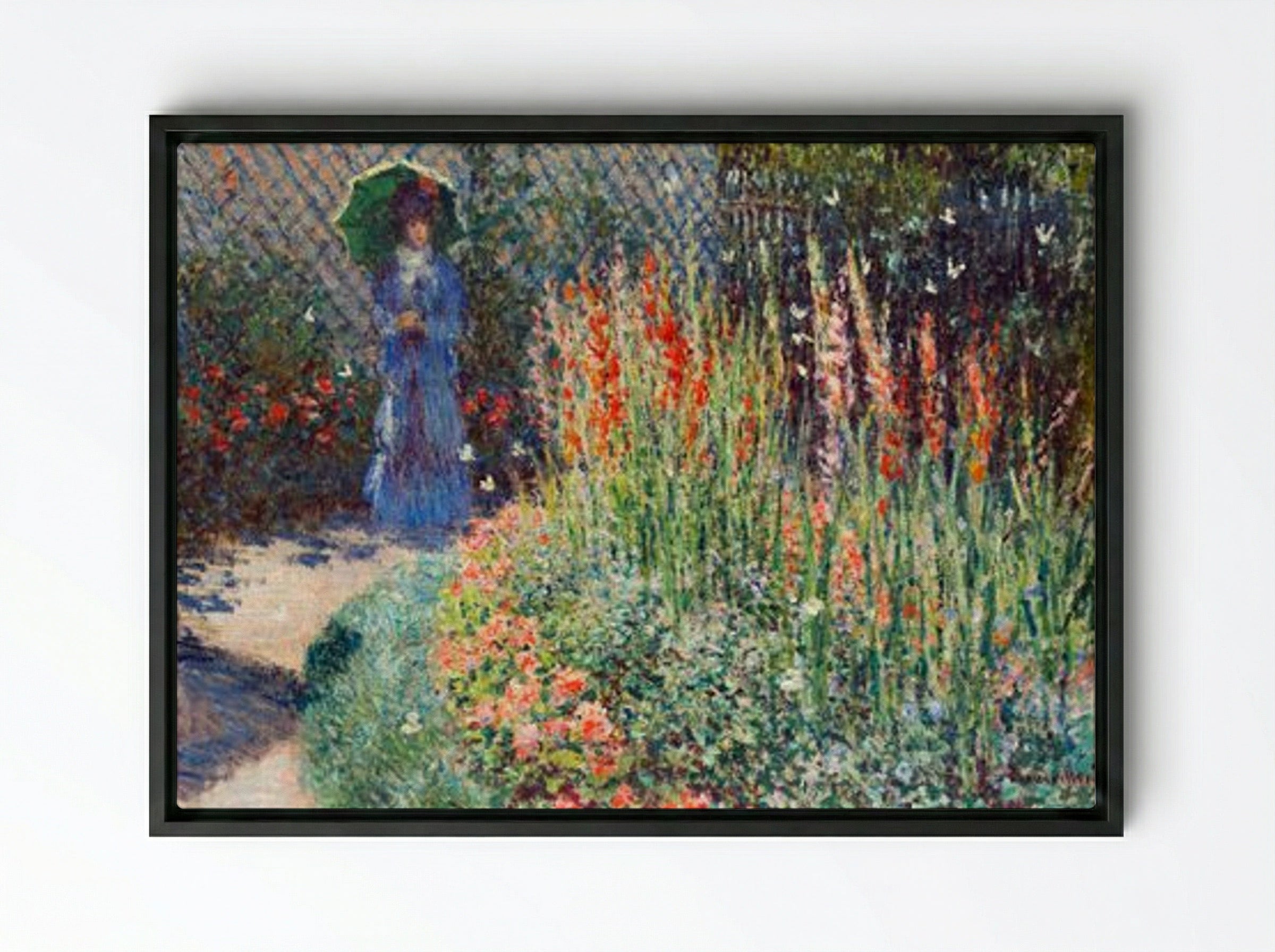 Rounded Flower Bed (Le Massif de Fleurs) - Claude Monet - Framed Canvas Black