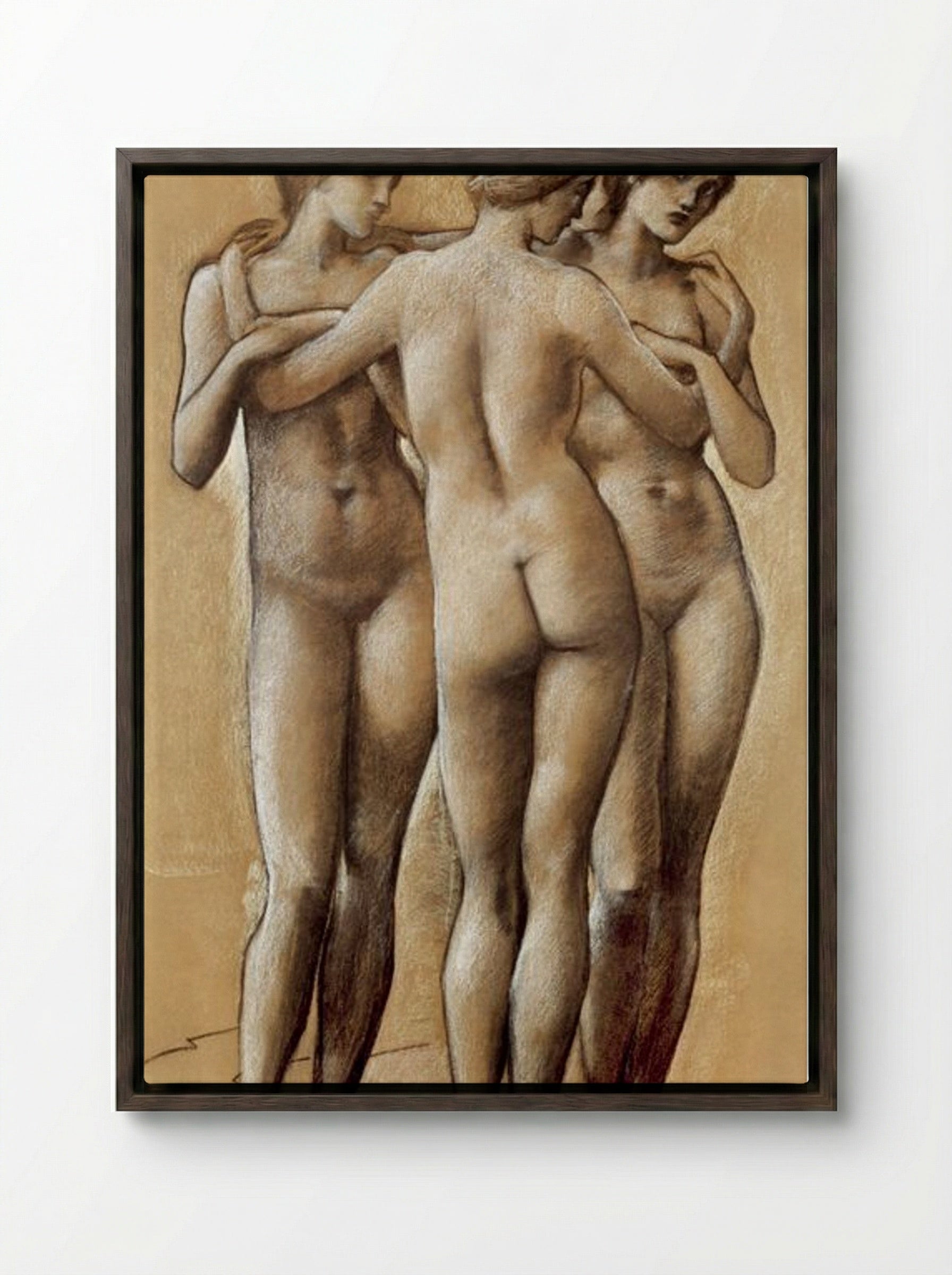 Study of the Three Graces - Edward Burne-Jones - Framed Canvas Dark Wood