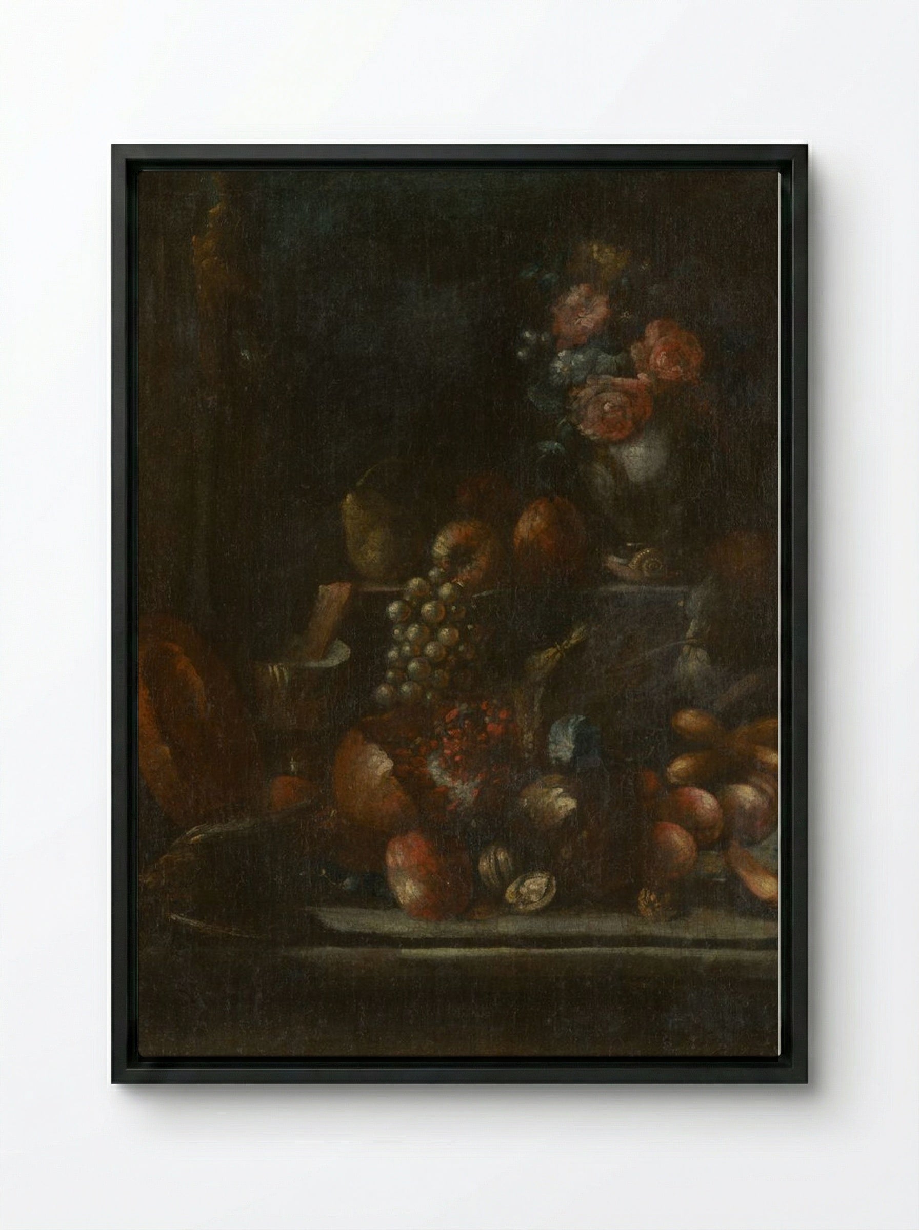 Still Life with Fruit and a Vase - Fine Art Print - Framed Canvas Black