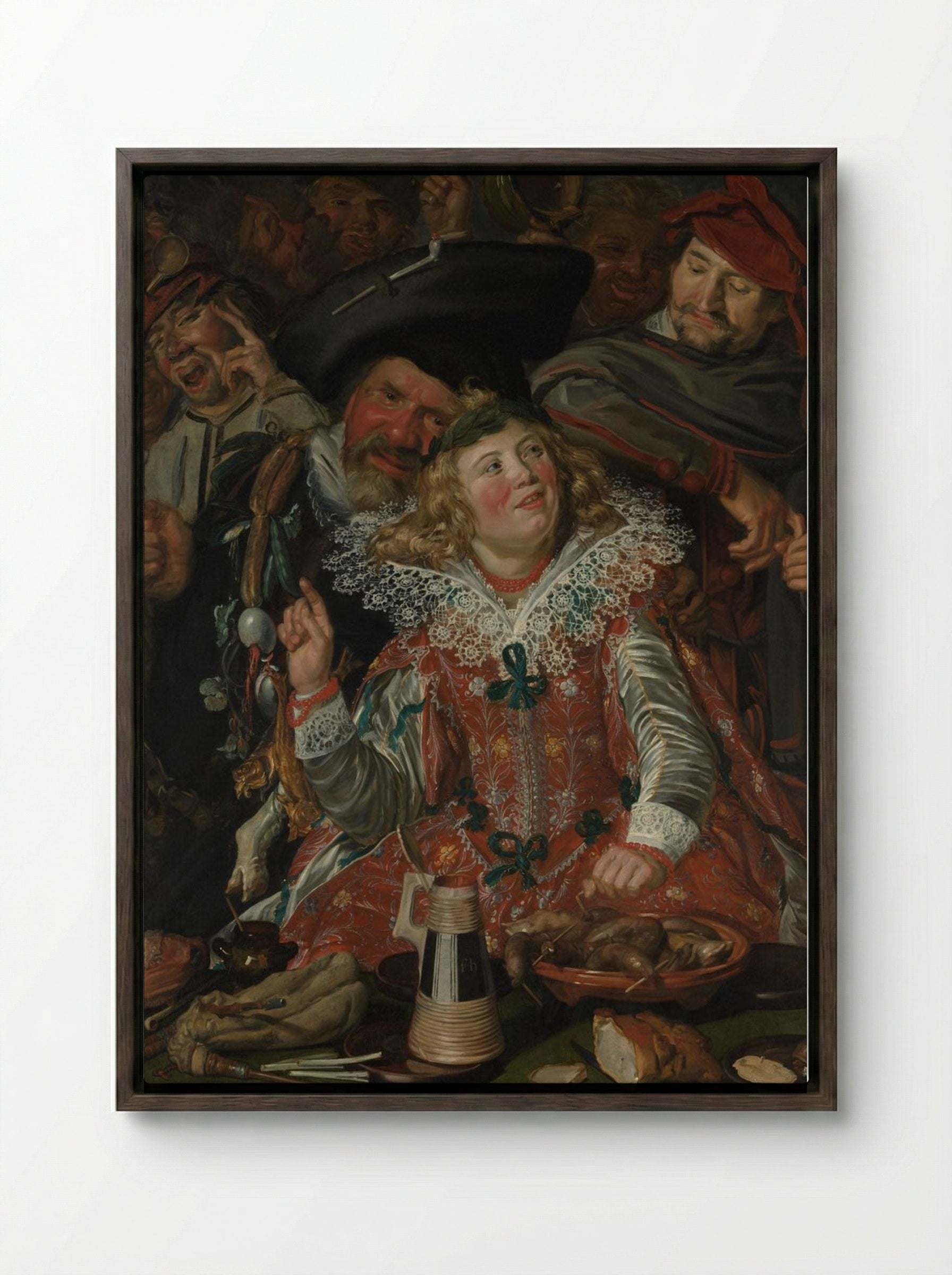 Merrymakers at Shrovetide - Frans Hals - Framed Canvas Dark Wood