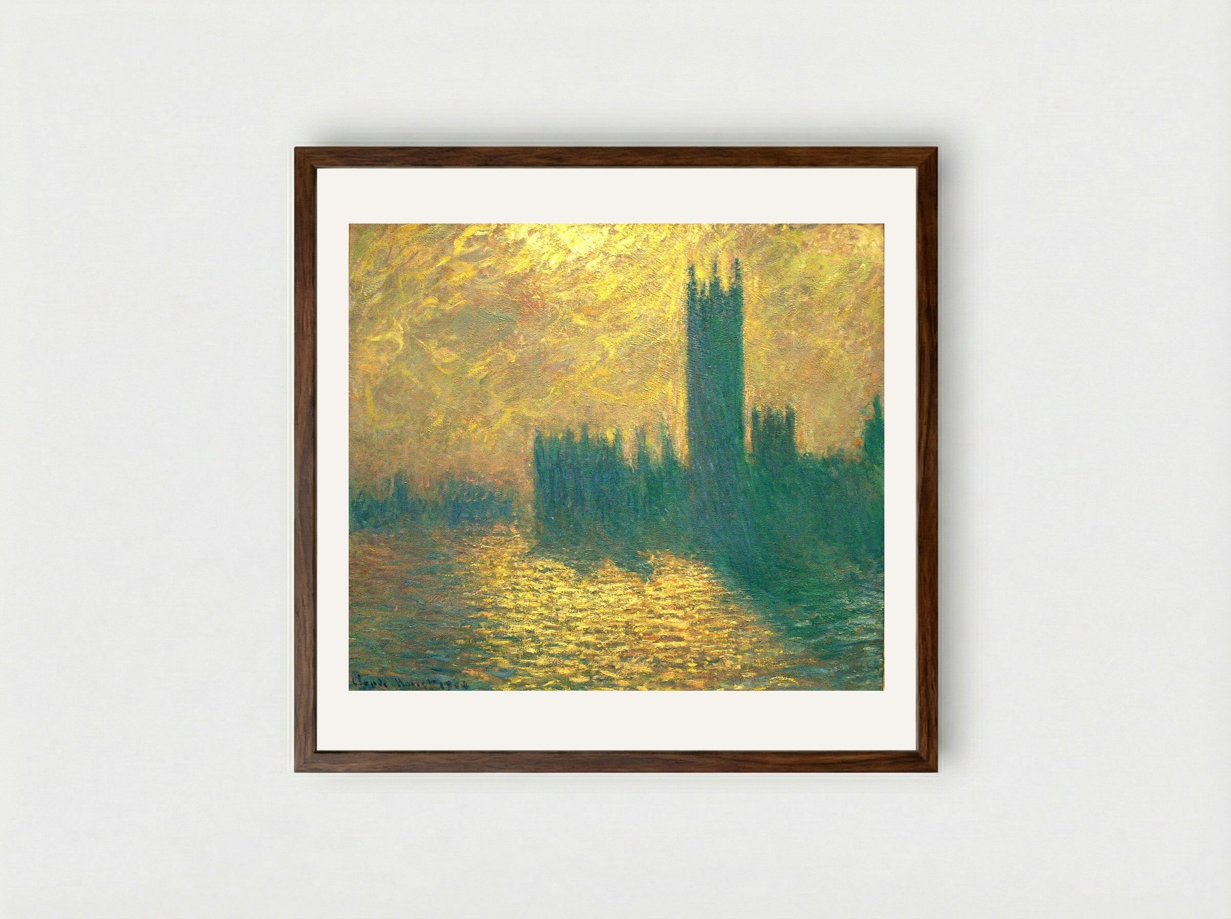 Houses of Parliament, Effect of Fog - Claude Monet - Framed Print Dark Wood