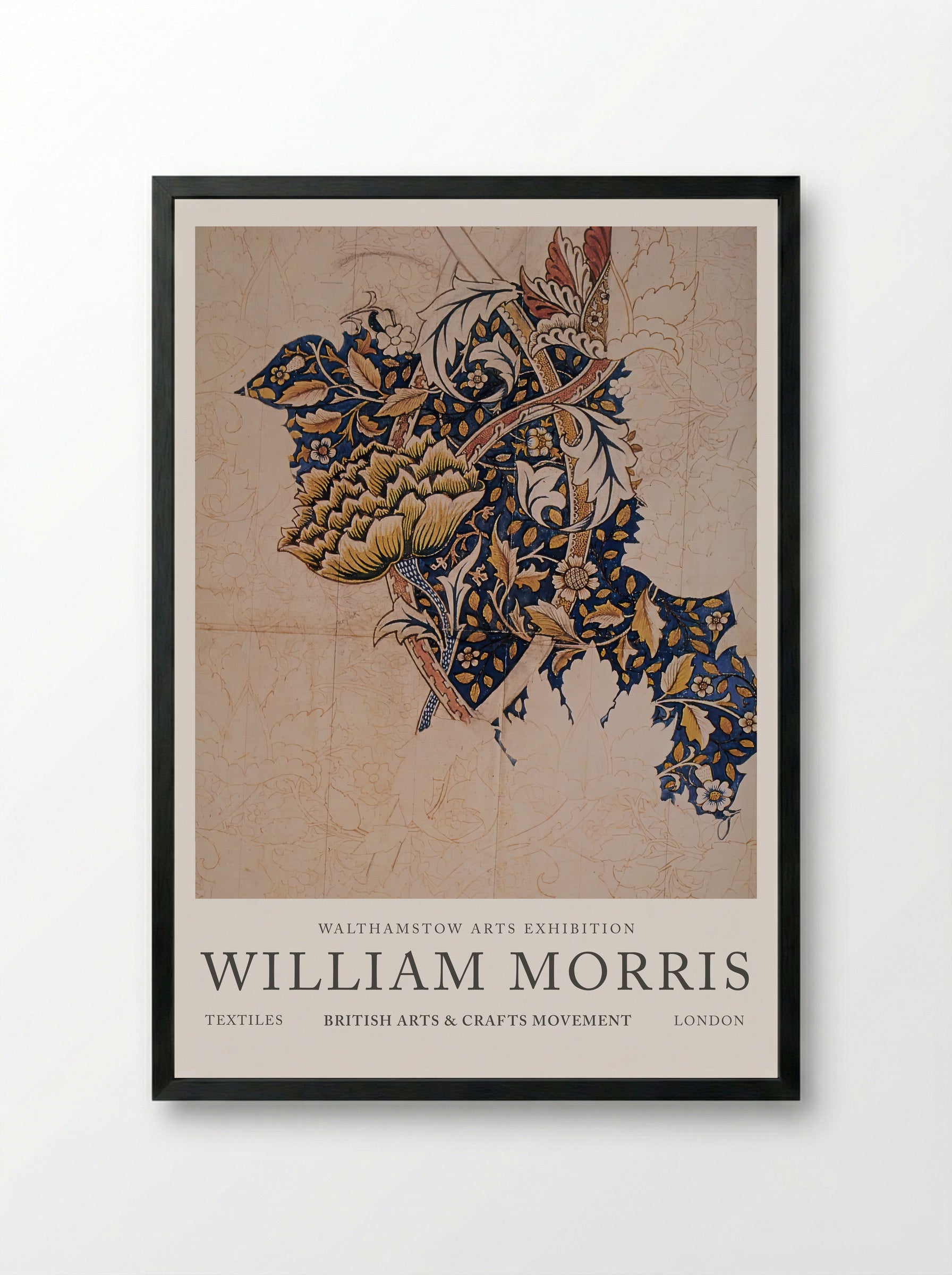 Design for Windrush printed textile - William Morris - Framed Print Black