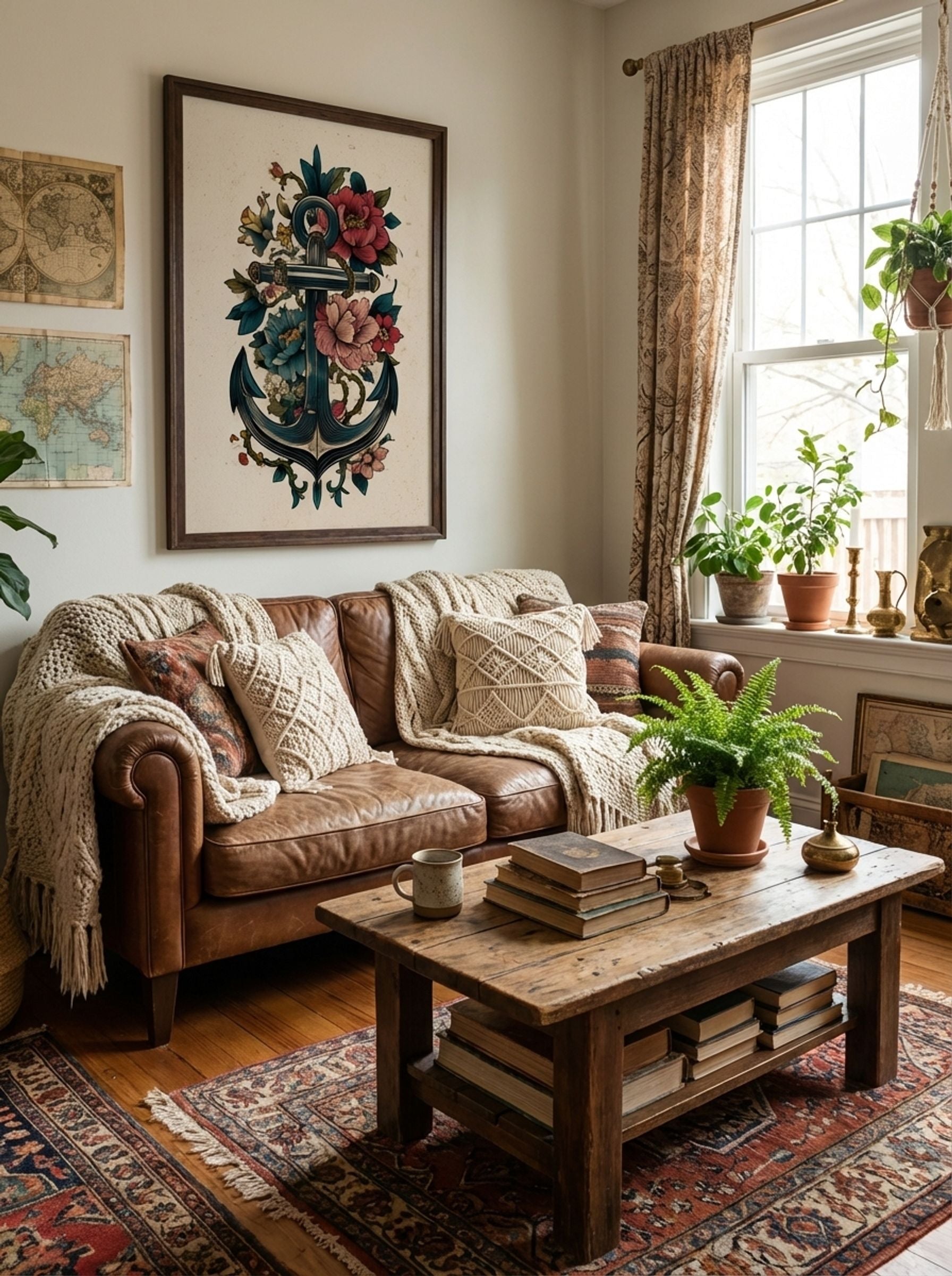 Anchor with Floral Motifs - Vintage Tattoo Inspired Print - Lifestyle