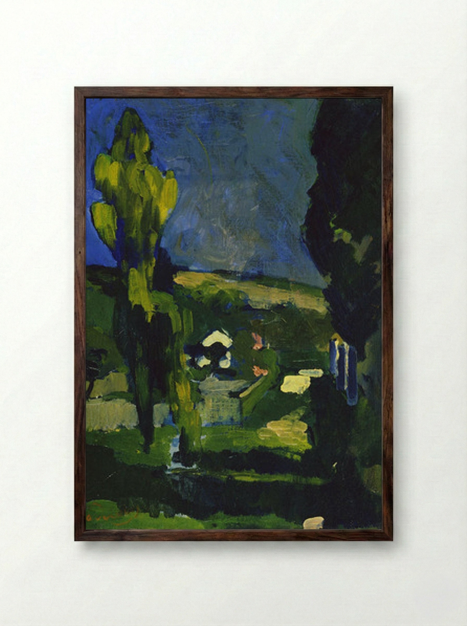 Poplars in a Landscape - Fine Art Print - Framed Print Dark Wood