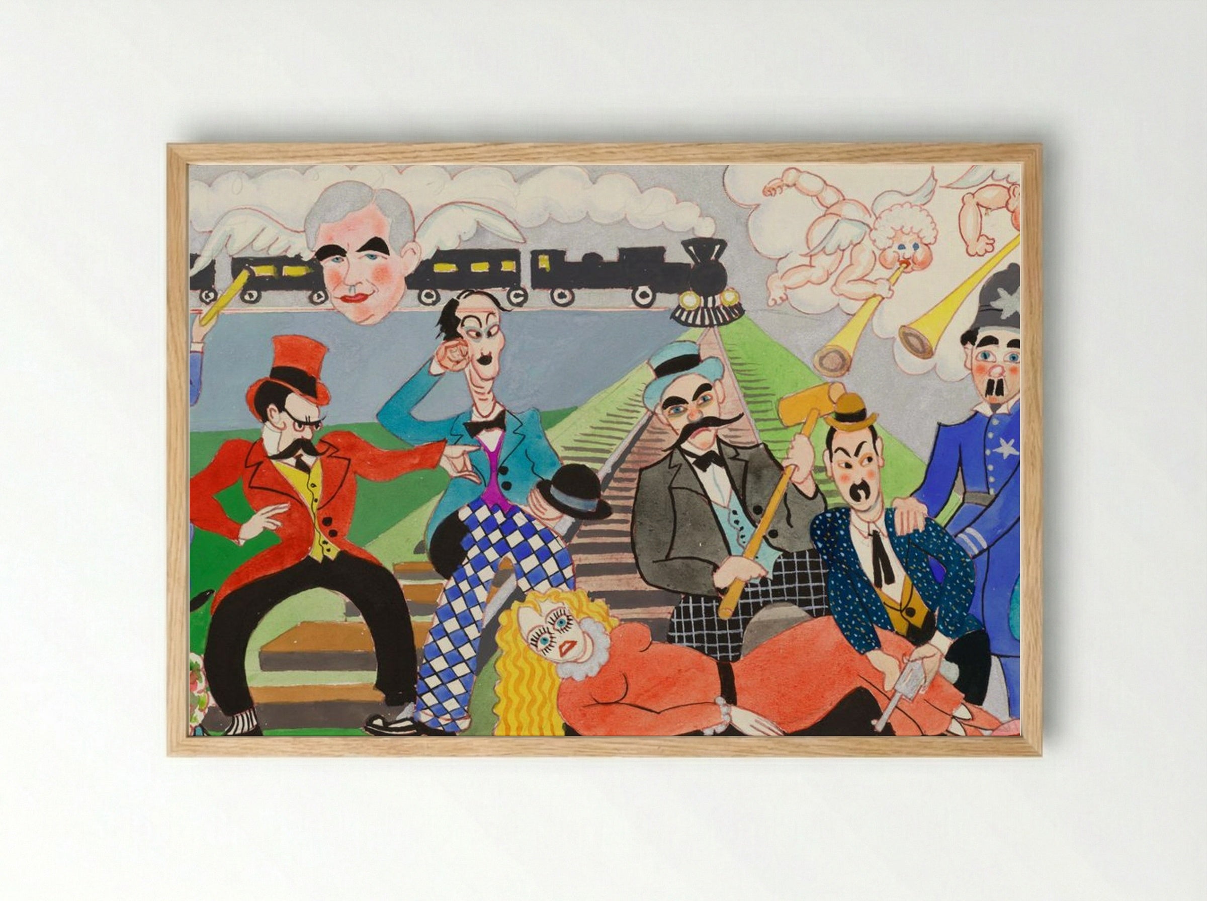 Mural Study 1: Perils of Pauline/Keystone Cops - John Decker - Framed Print Wood