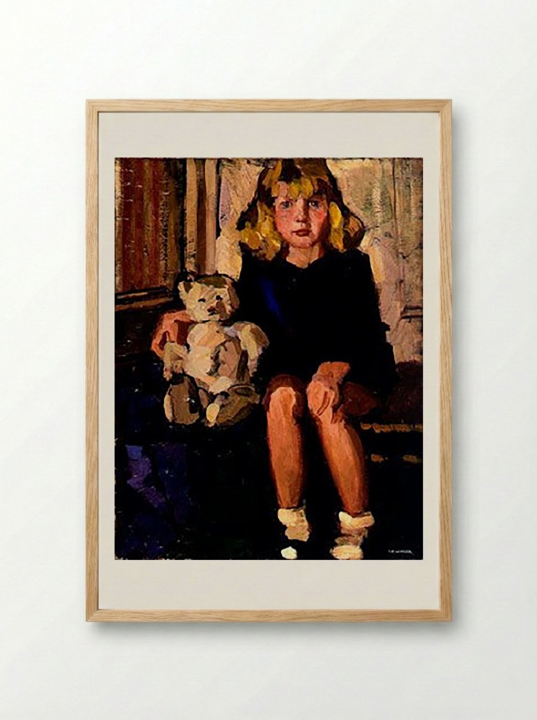 Portrait of a Little Girl with Her Teddy Bear (Kizette) - Tamara de Lempicka - Framed Print Wood