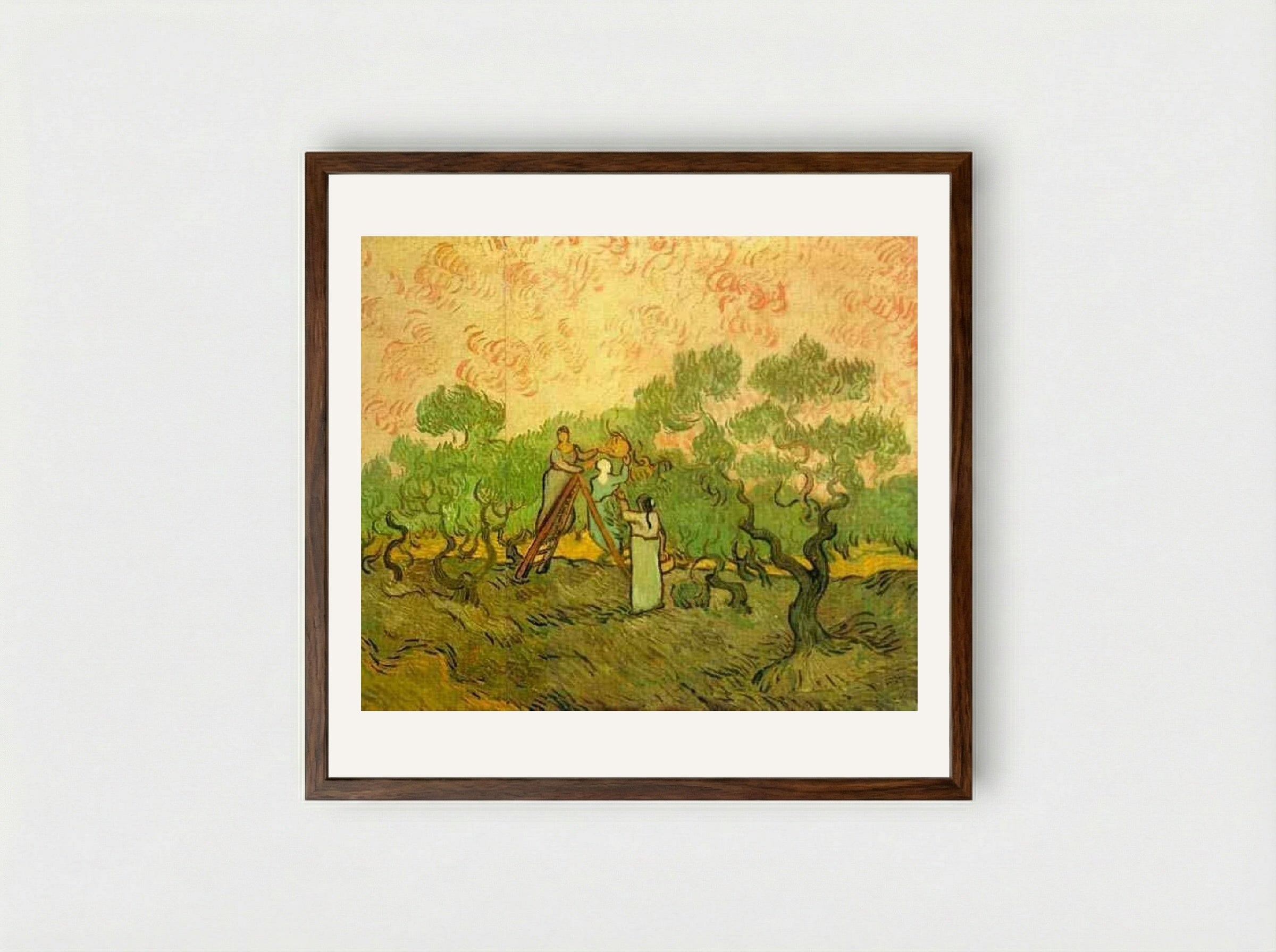 Olive Picking - Vincent van Gogh - Framed Print Dark Wood