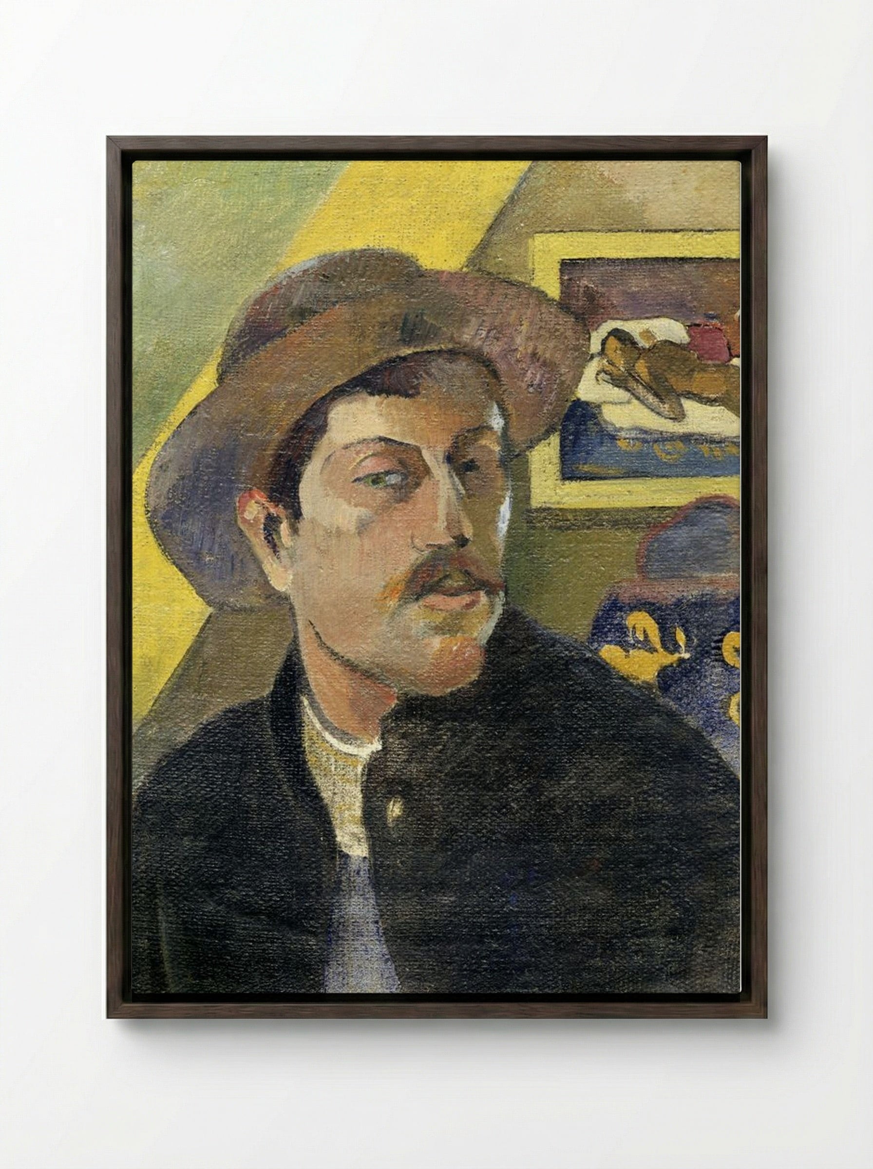 Self-Portrait in a Hat - Paul Gauguin - Framed Canvas Dark Wood