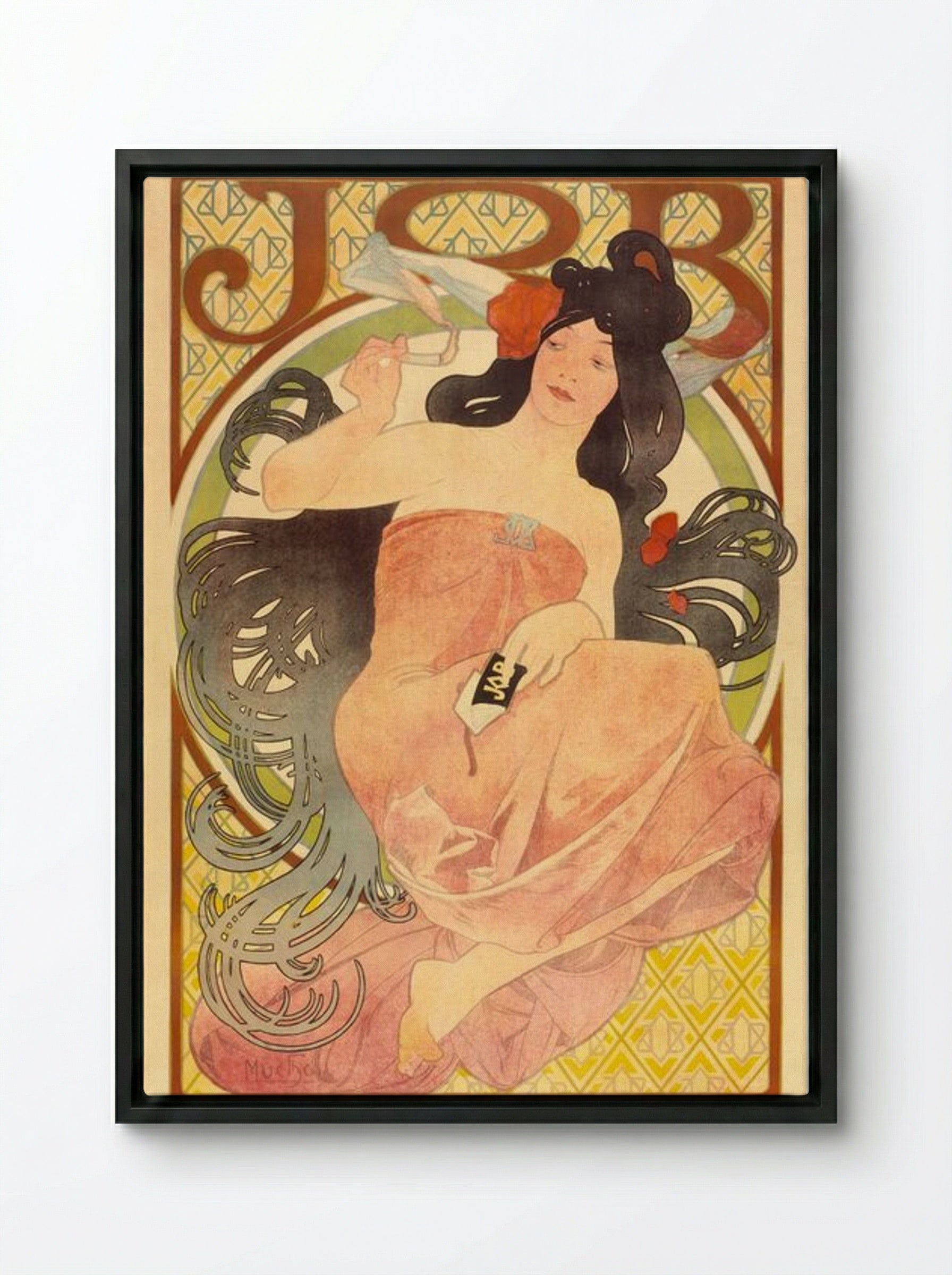 Job Cigarette Advertisement - Alphonse Mucha - Framed Canvas Black
